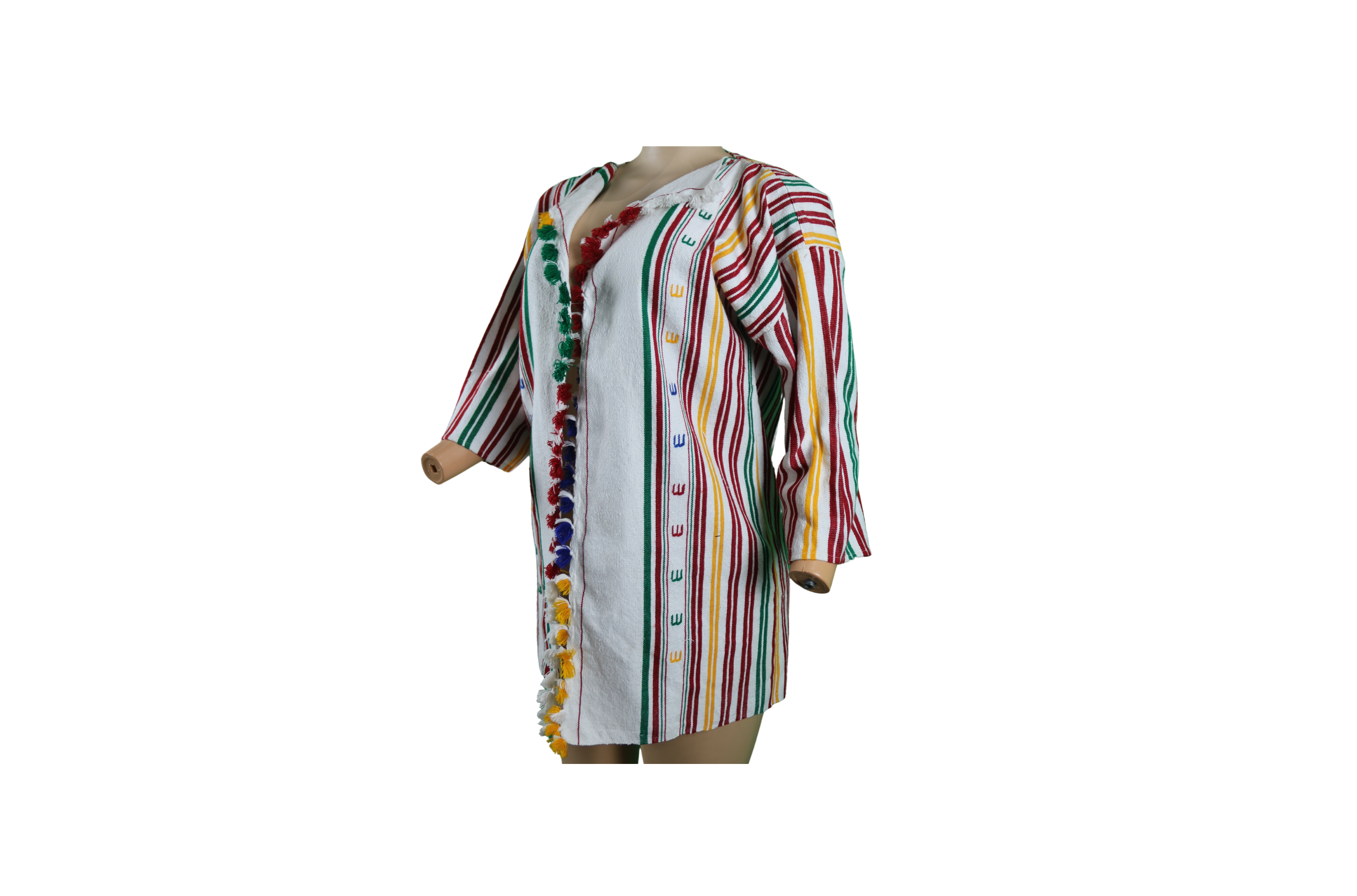 Gandoura traditionnelle à rayures multicolores et pompons