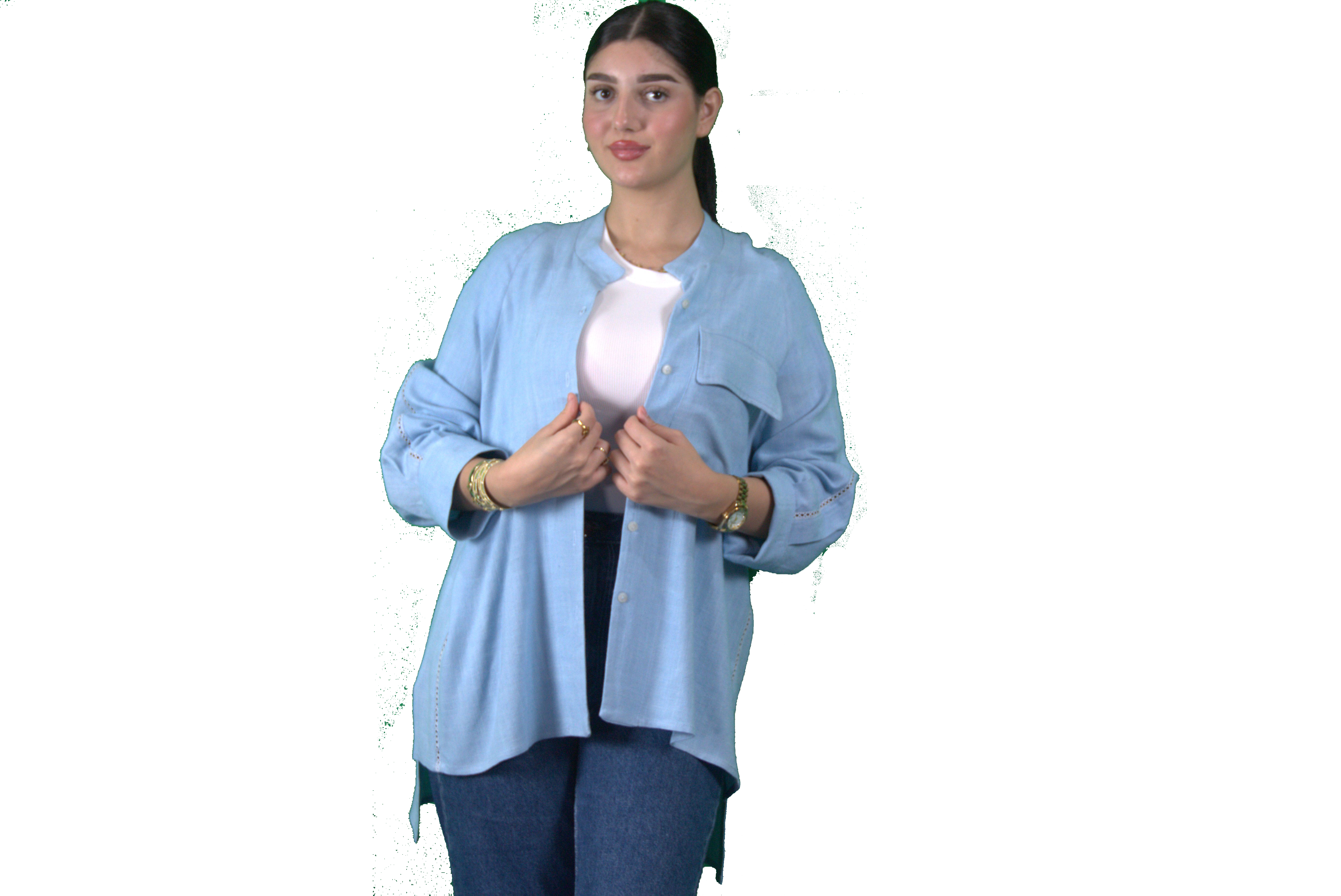 Chemise légère bleu ciel à col mao