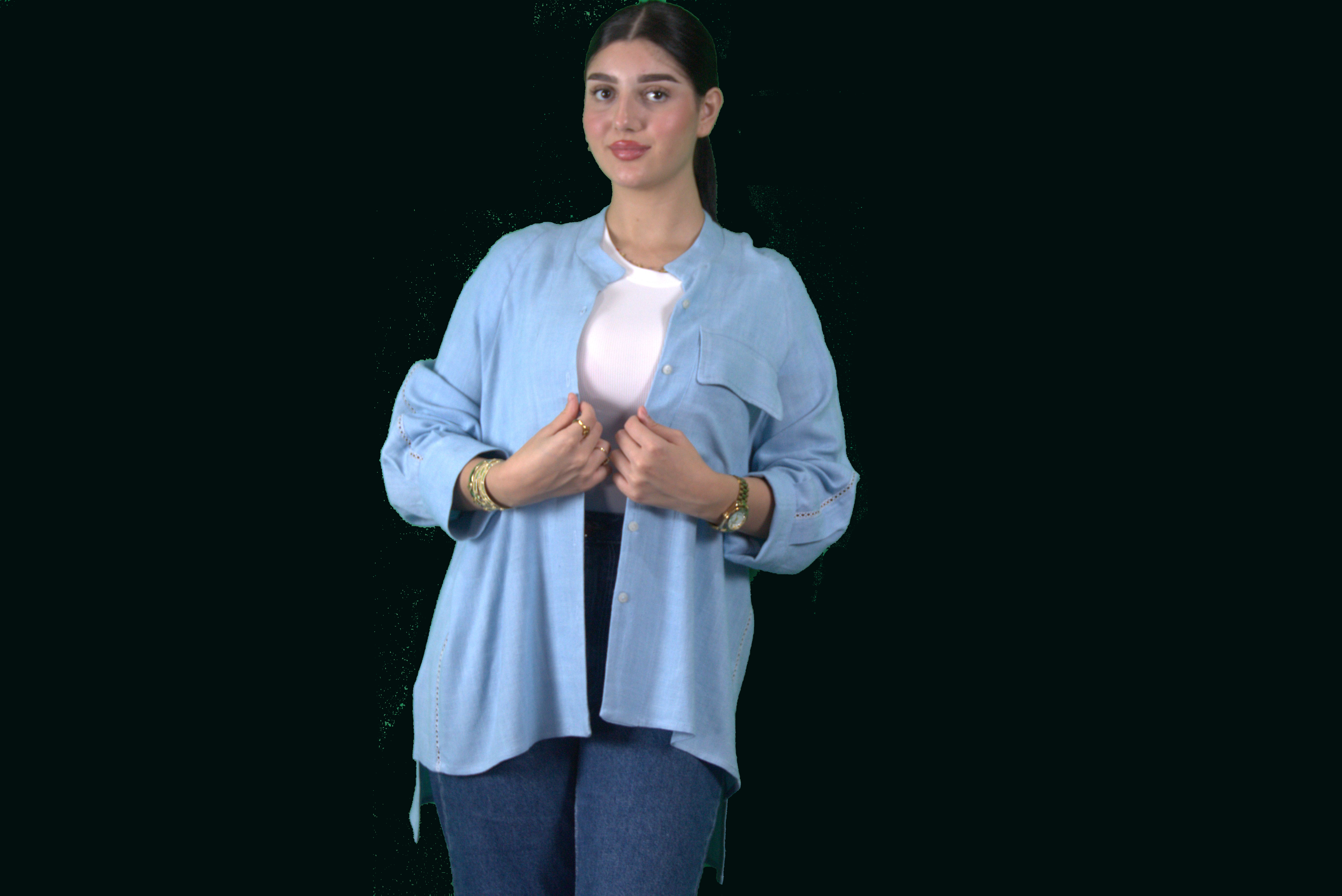 Chemise légère bleu ciel à col mao