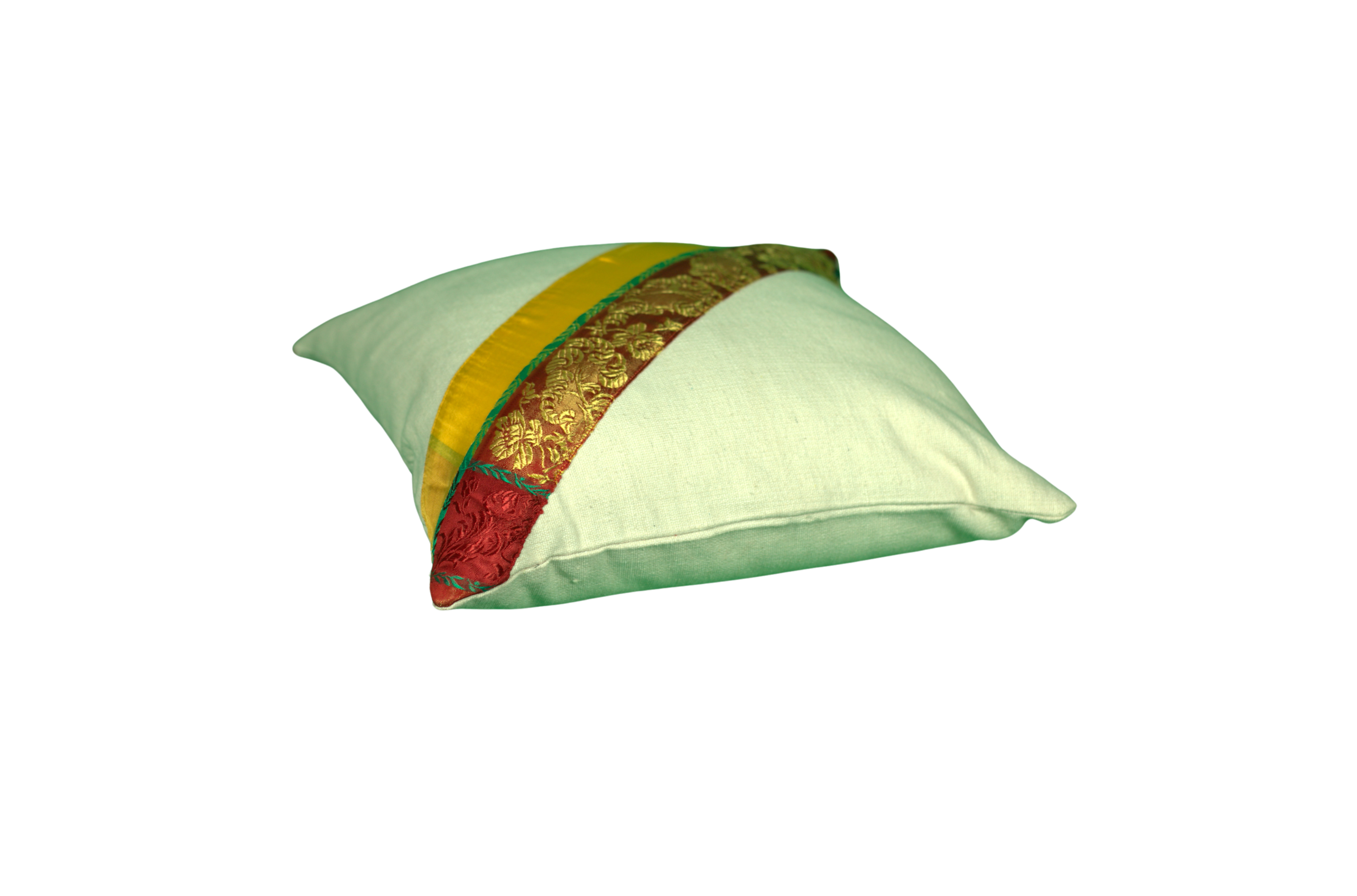 Coussin Décoratif en Coton Blanc et Bande Ornée