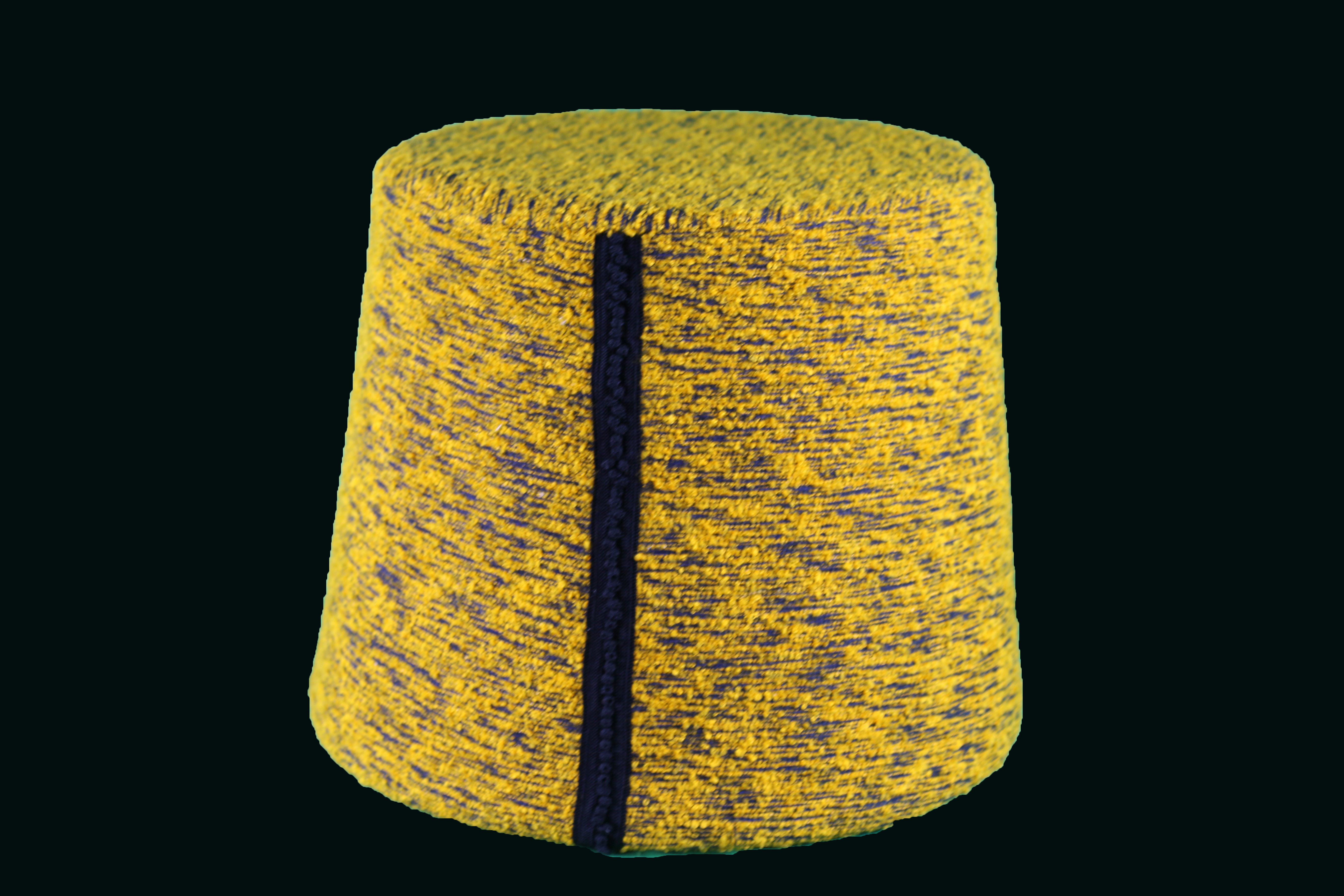 Pouf conique en tissu chiné jaune et bleu