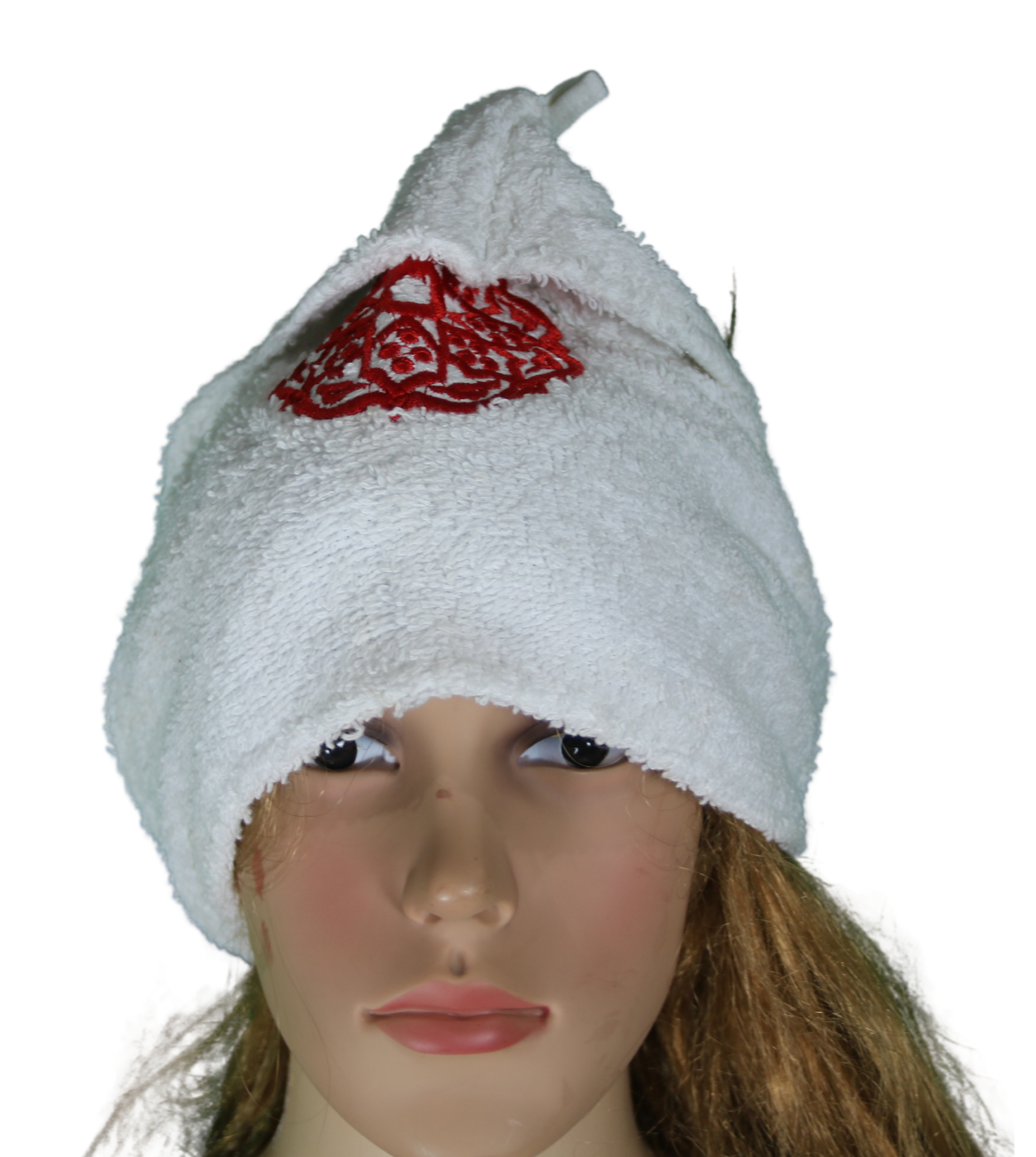 Turban hammam brodé – blanc & rouge