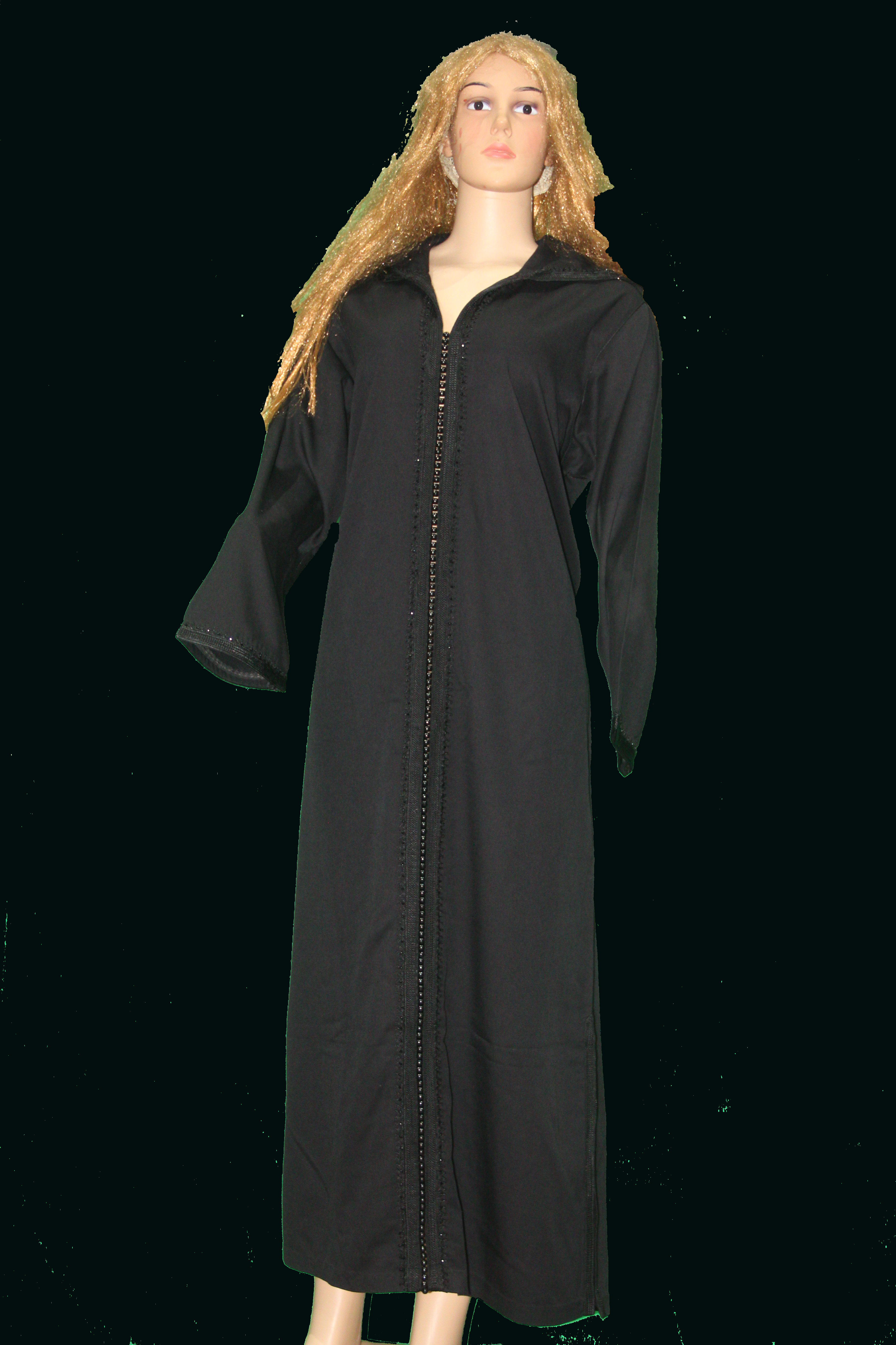 Djellaba noire classique avec détails ton sur ton