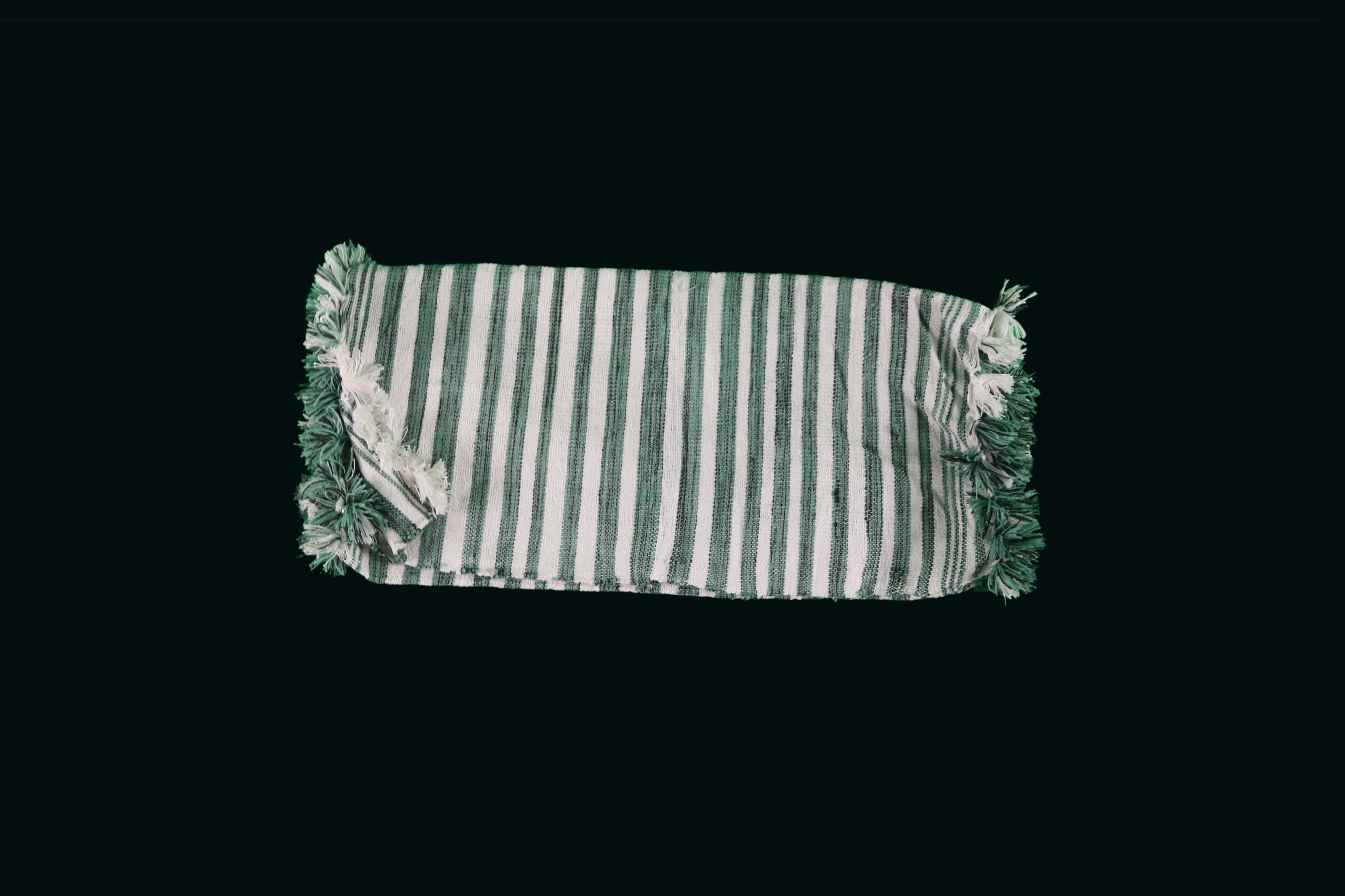 Mendil Rayé Vert et Blanc avec Pompons
