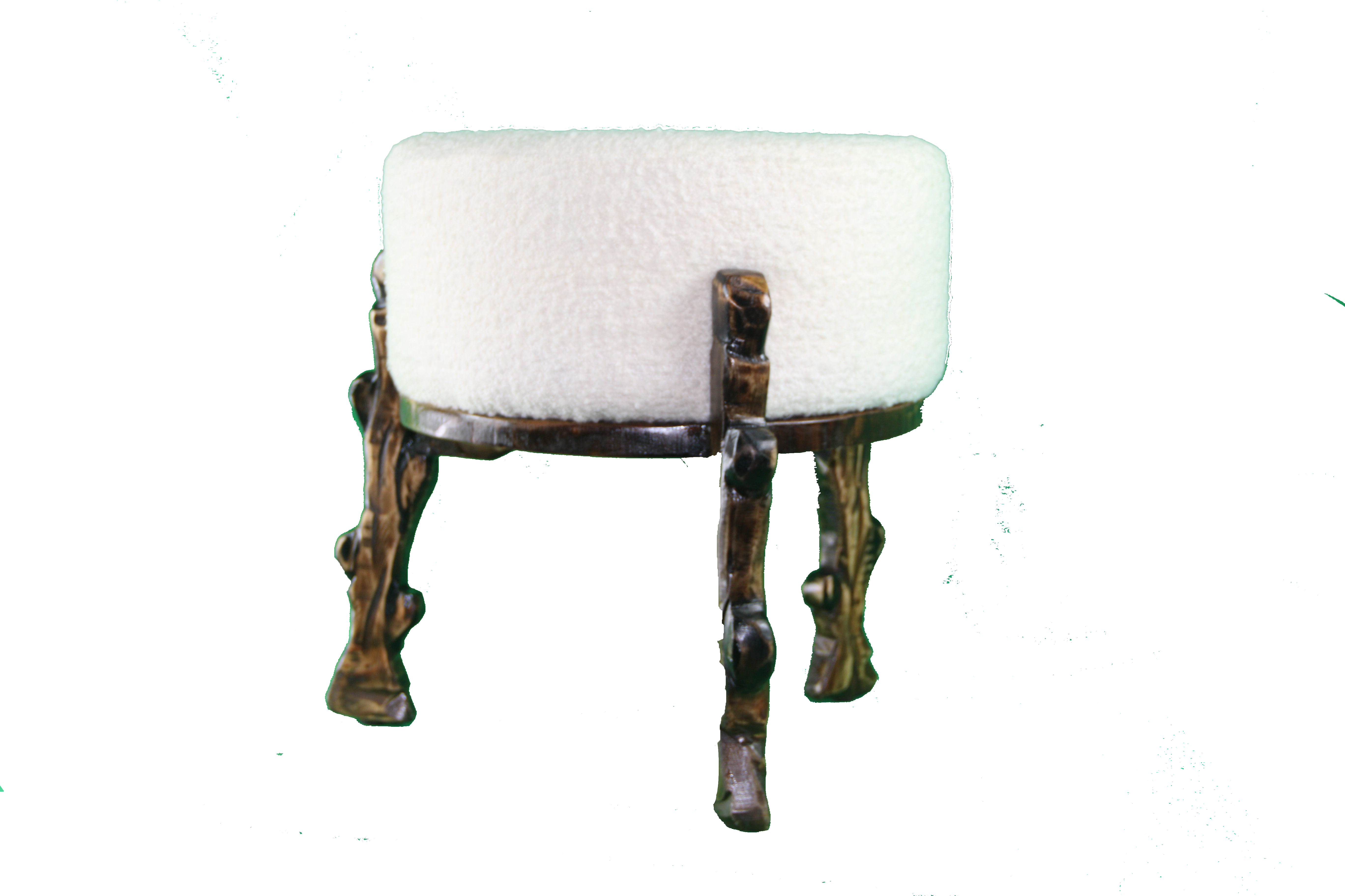 Tabouret rond à piètement sculpté – Pure laine et bois brut