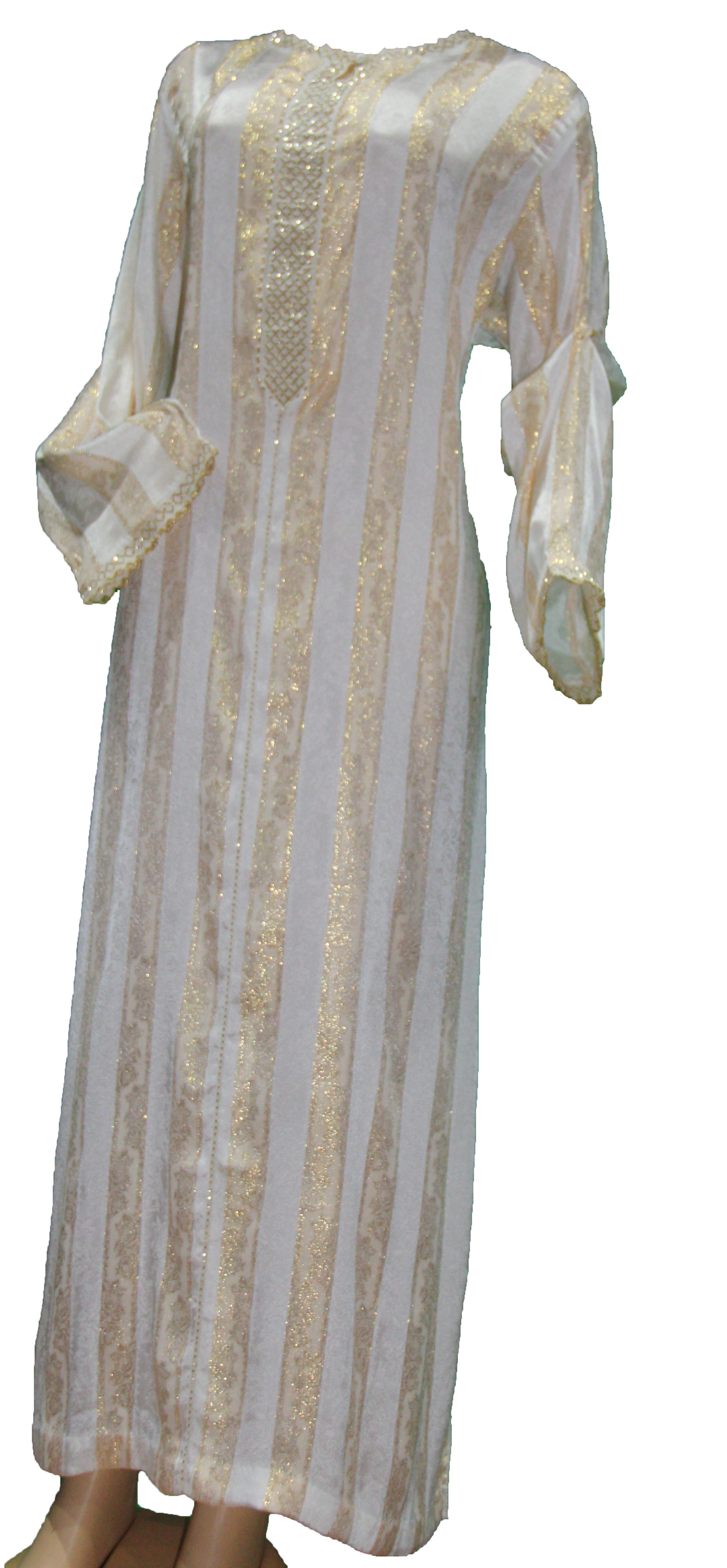 Djellaba rayée blanc cassé et doré