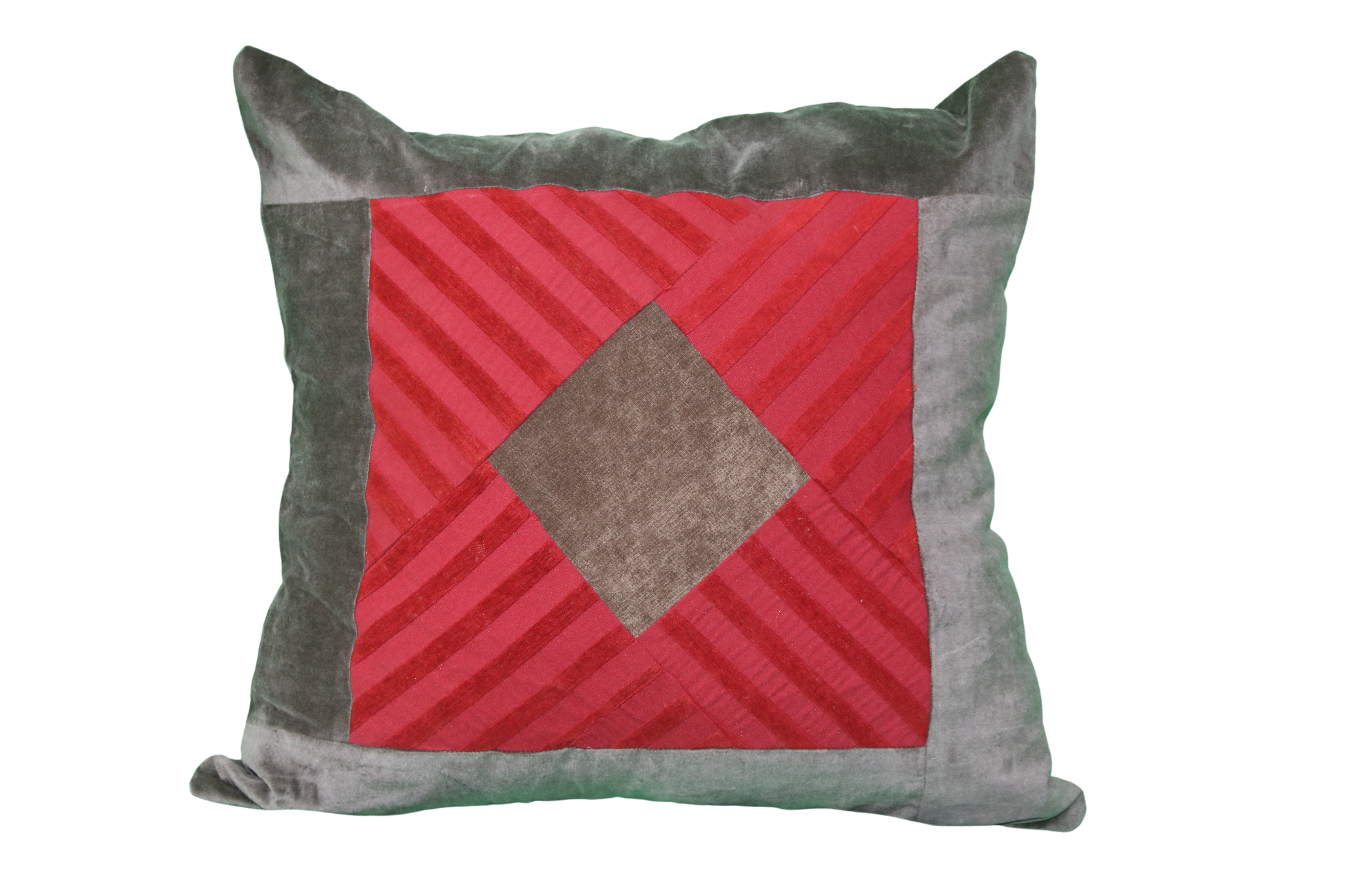 Coussin en patchwork rouge et gris