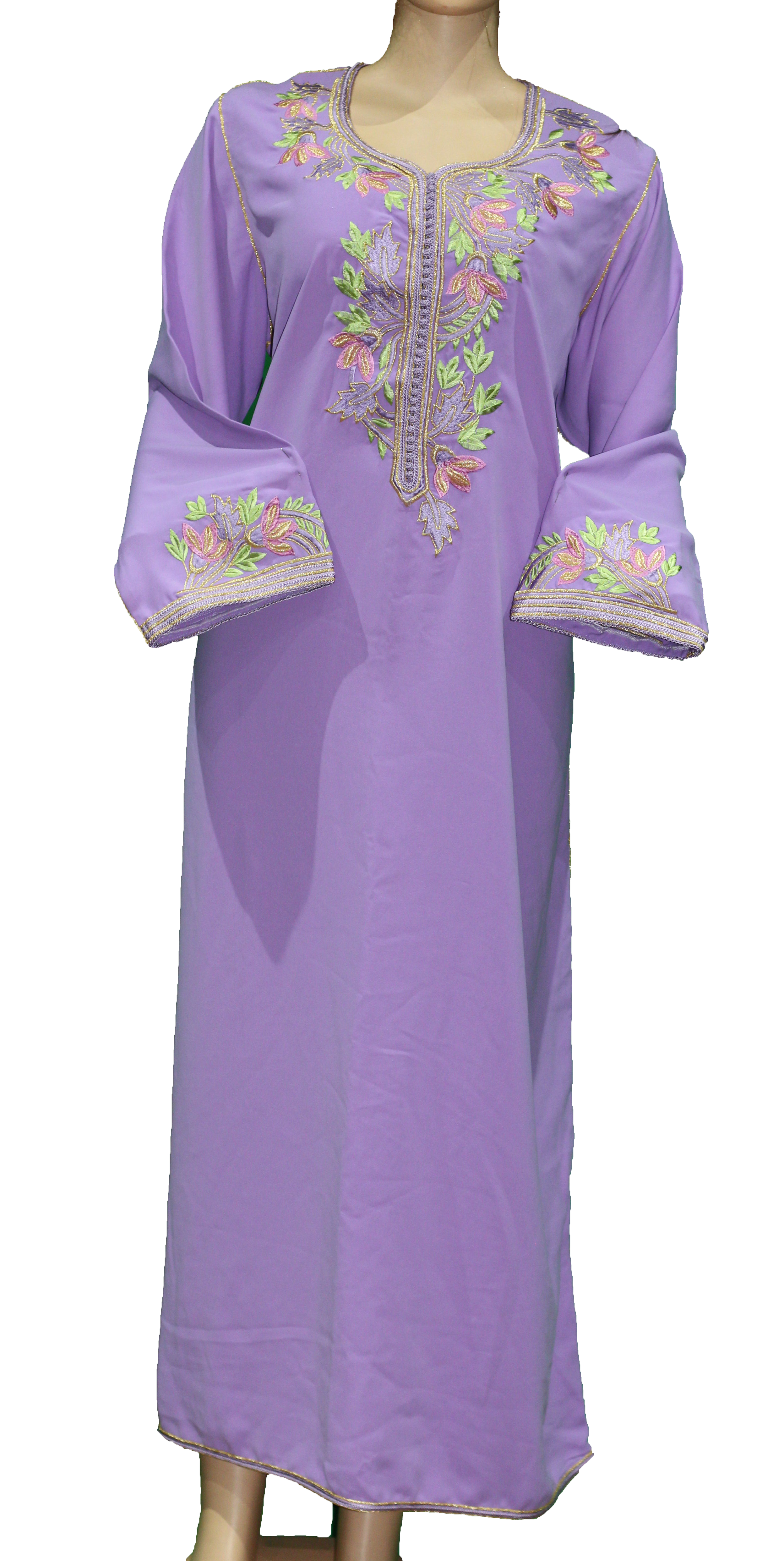 Djellaba violette brodée à fleurs multicolores