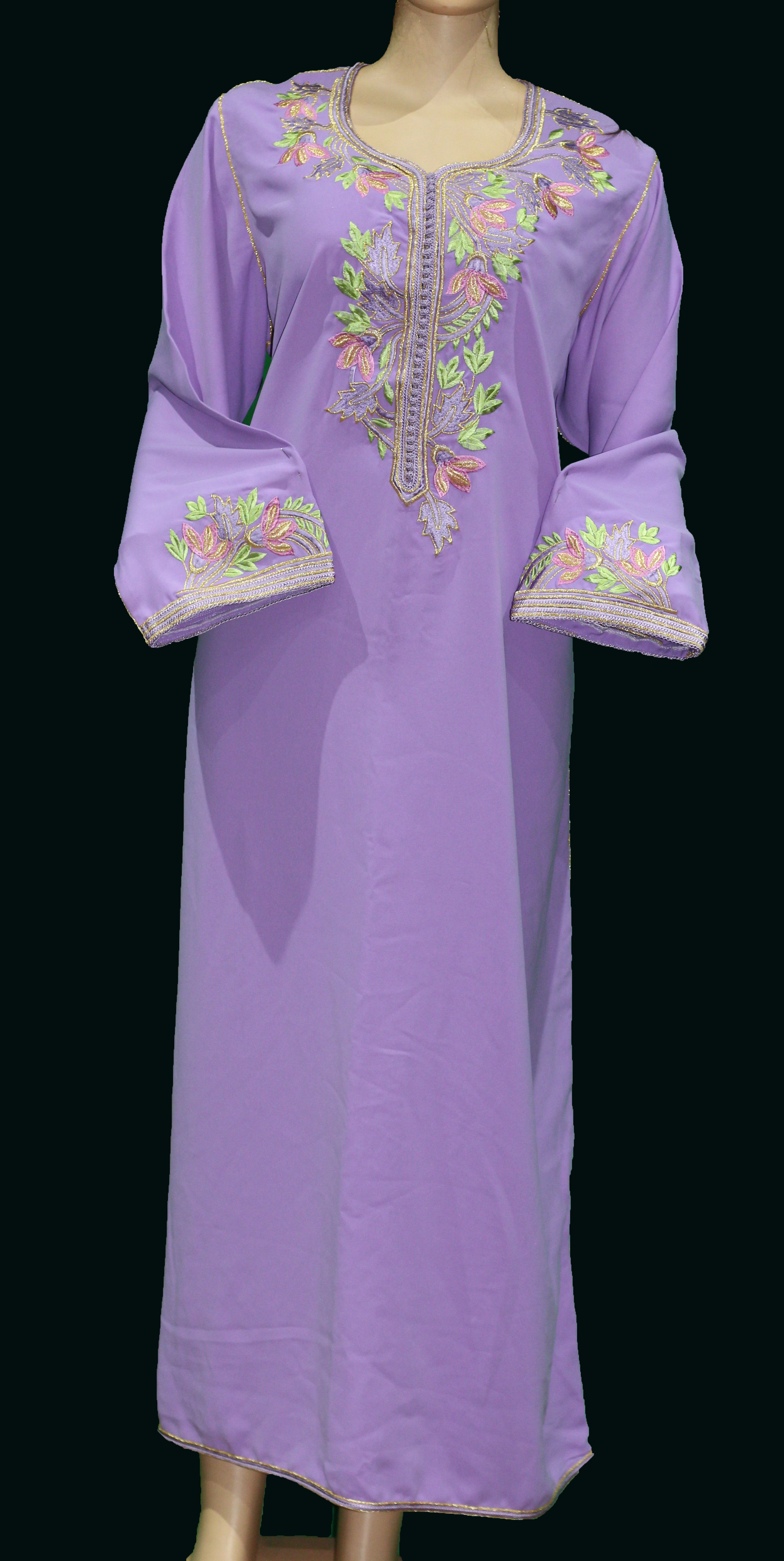 Djellaba violette brodée à fleurs multicolores