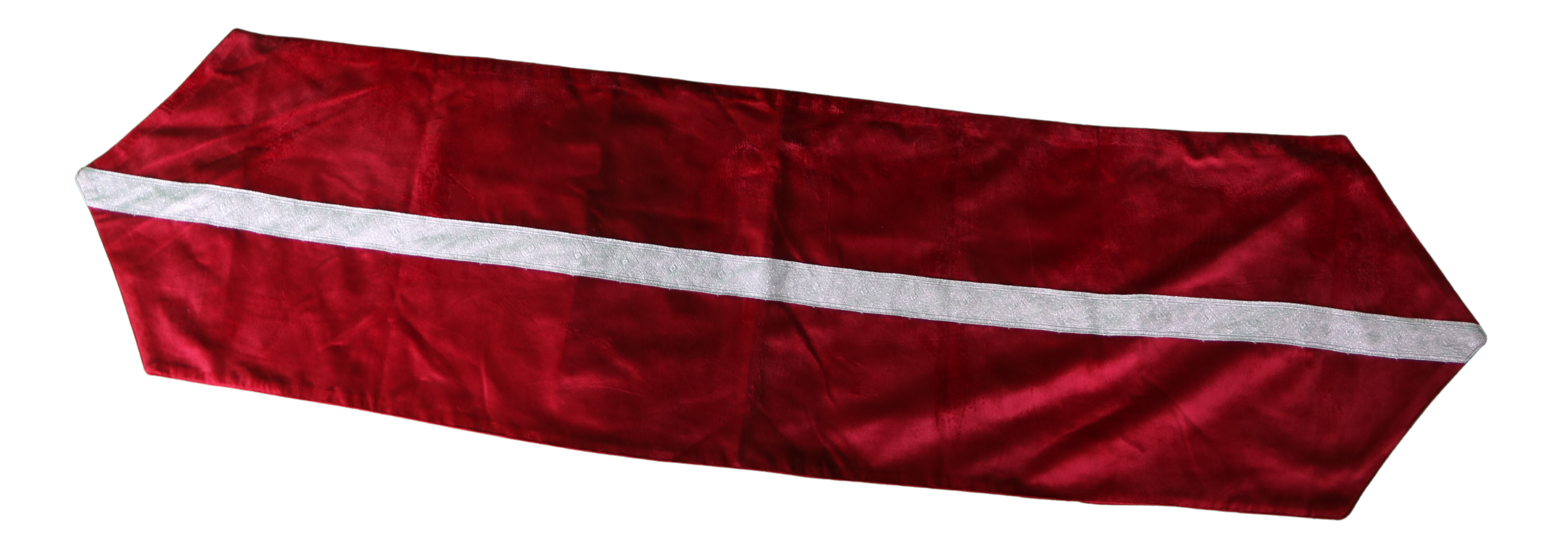 Chemin de table en velours rouge avec bande argentée