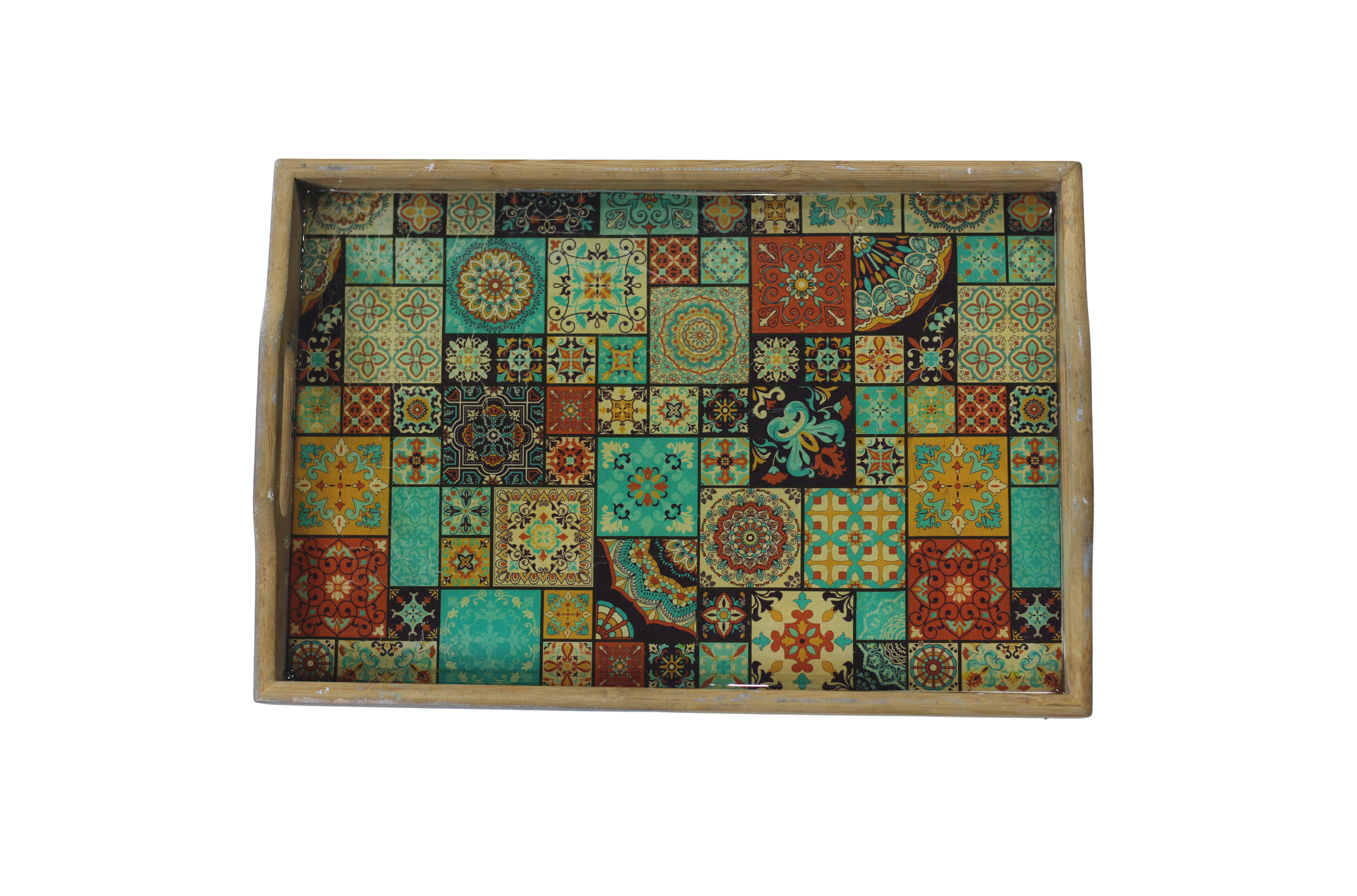 Plateau en bois – Motif carreaux andalous