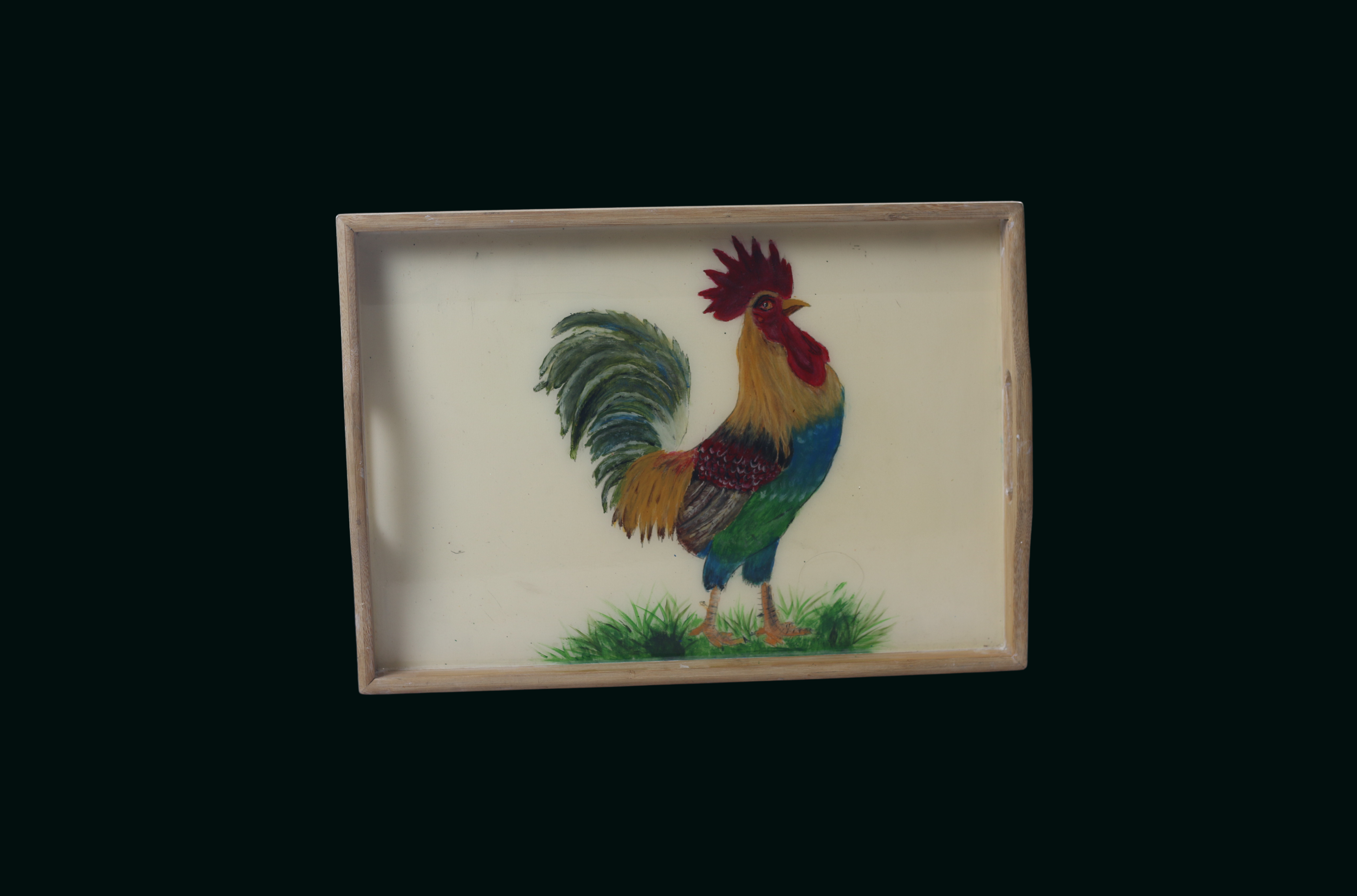 Plateau en bois – Coq coloré