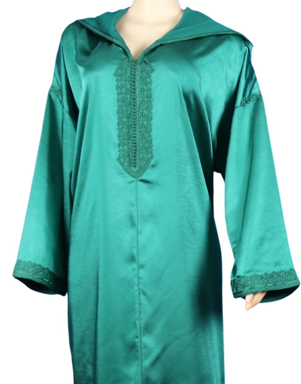 Djellaba satinée vert émeraude – ton sur ton