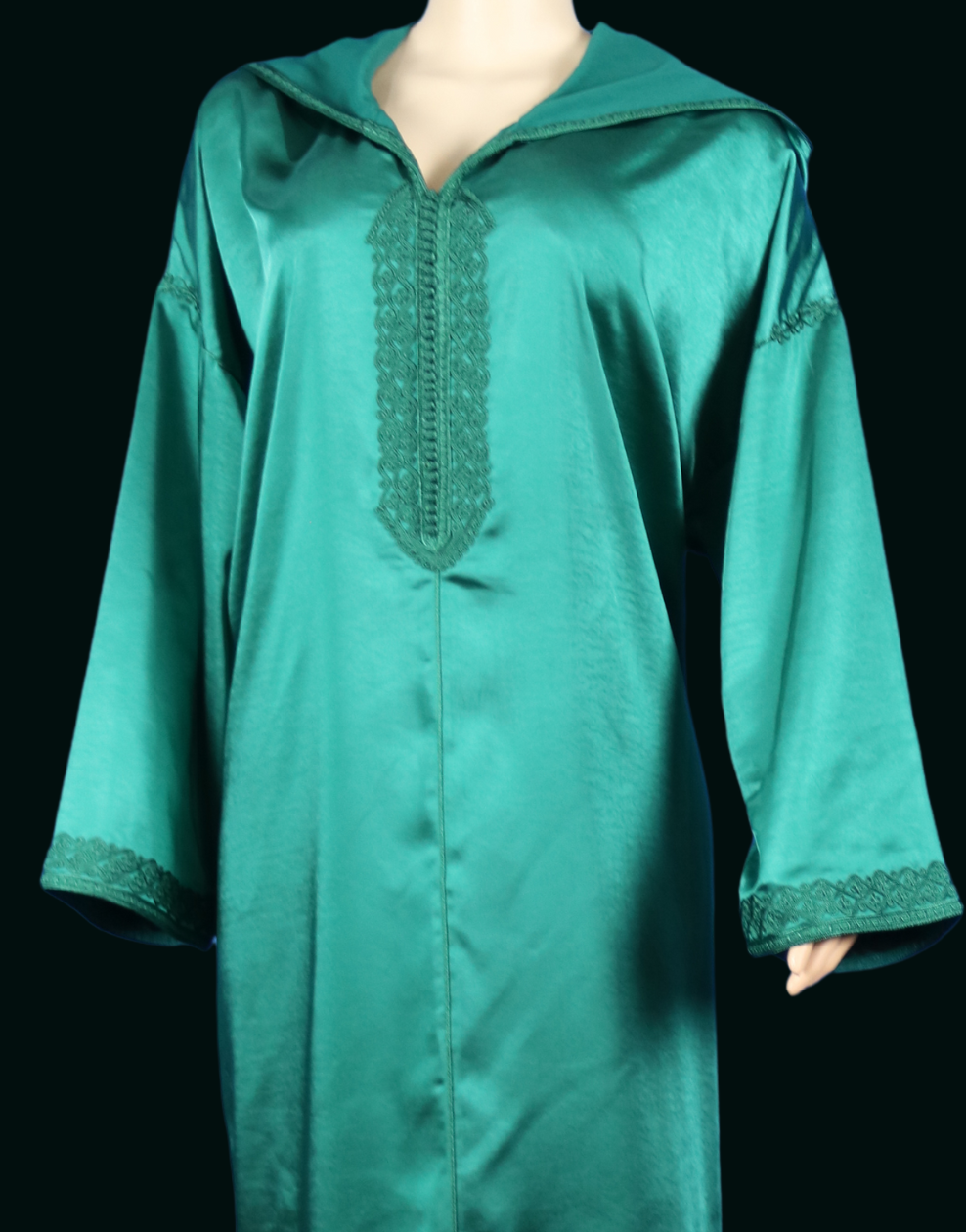 Djellaba satinée vert émeraude – ton sur ton