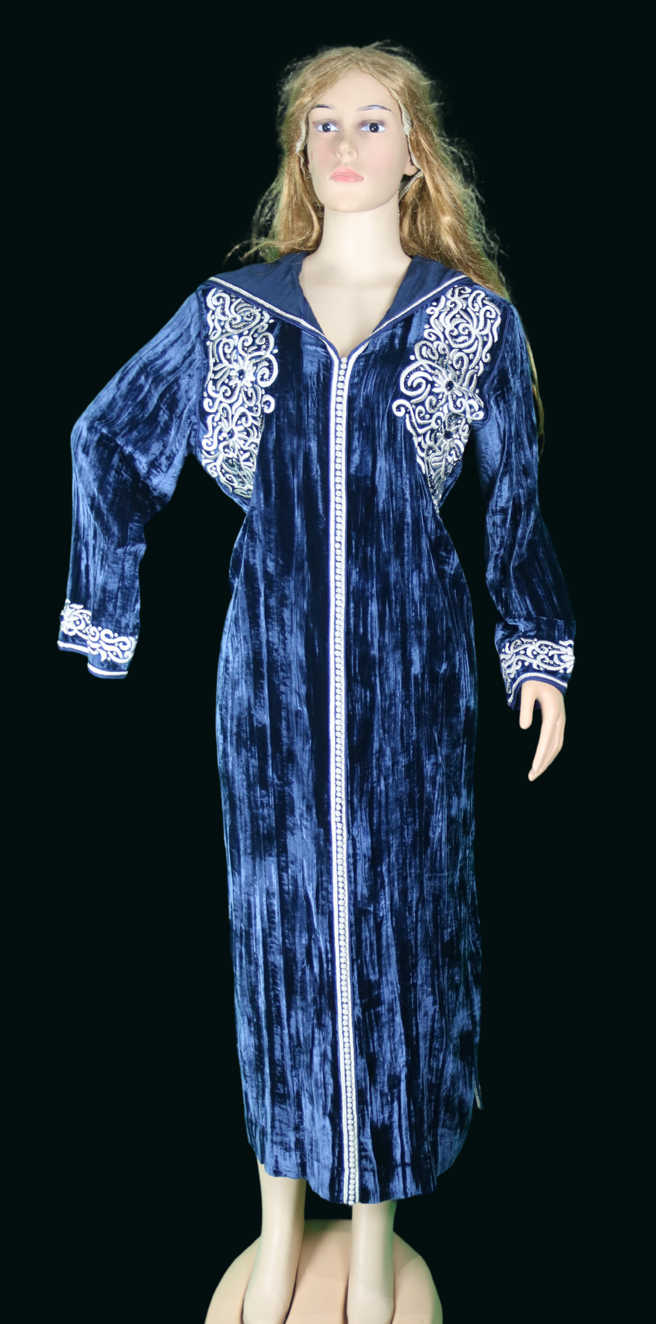 Djellaba velours bleu nuit