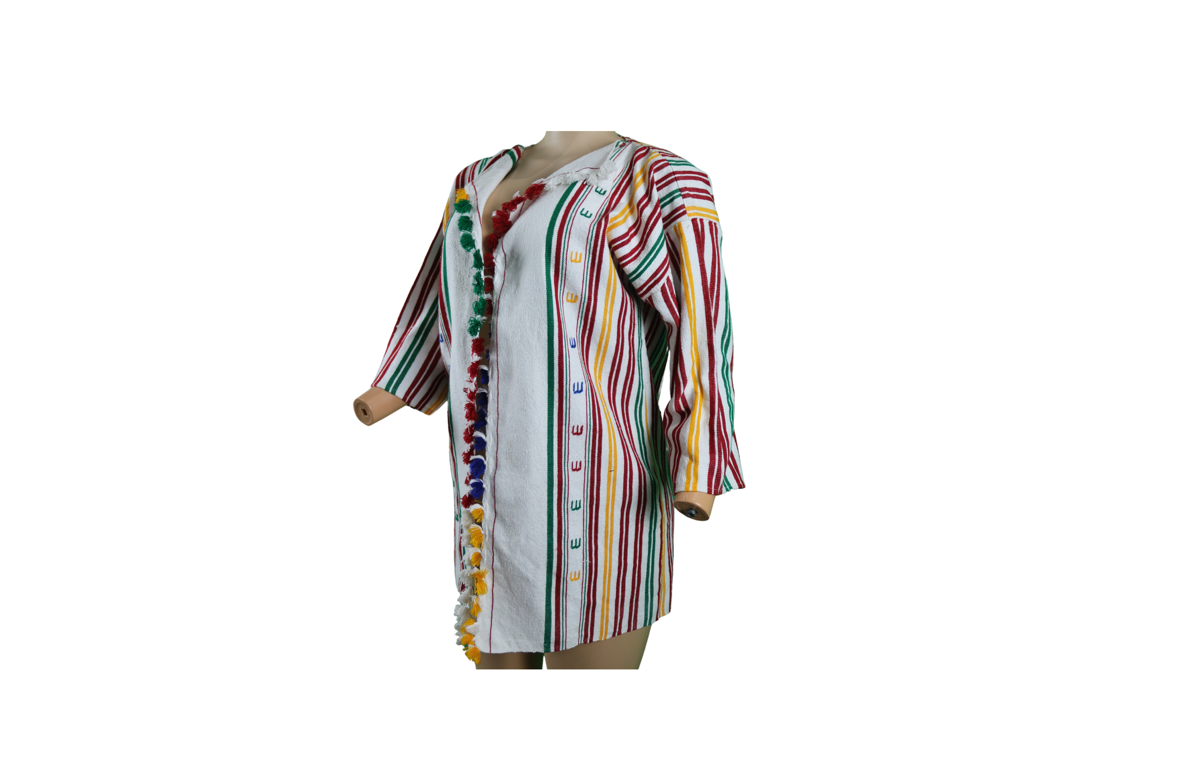 Gandoura traditionnelle à rayures multicolores et pompons