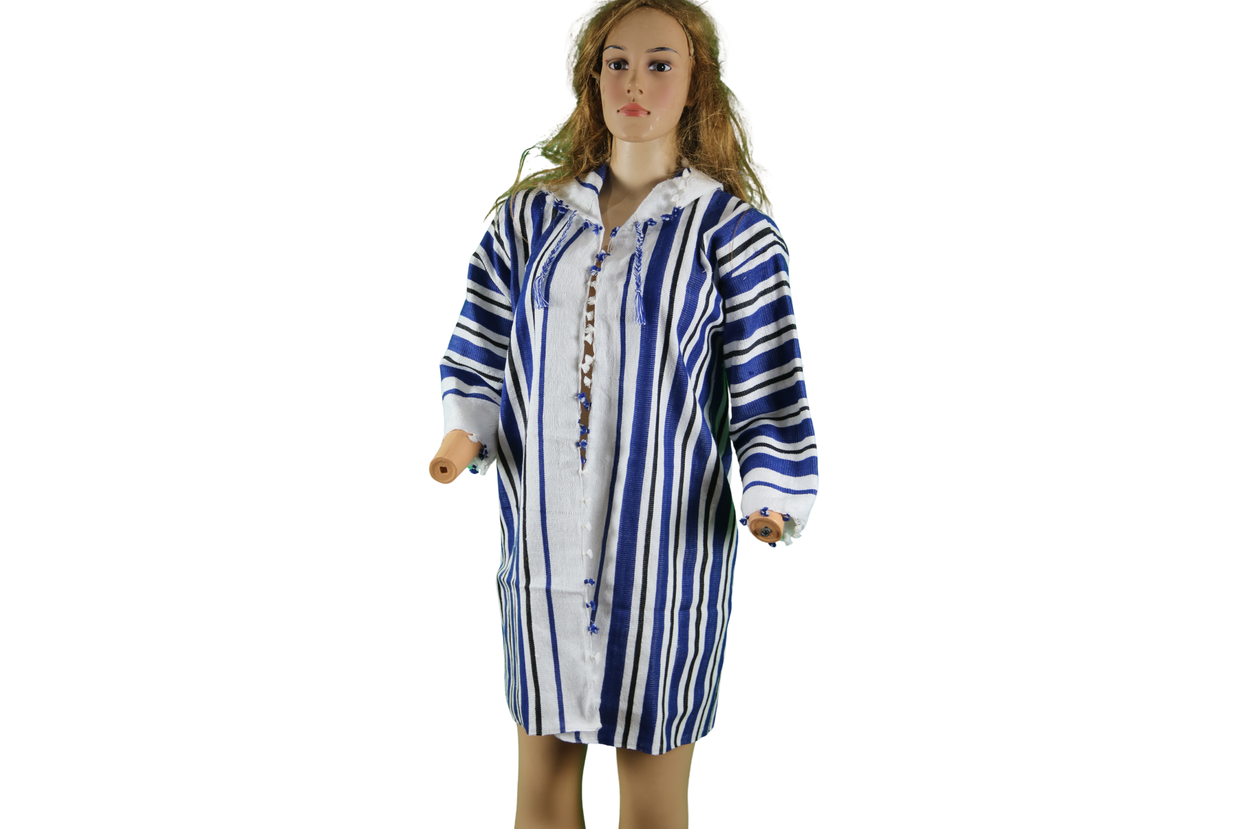Gandoura à rayures bleues avec broderies perlées
