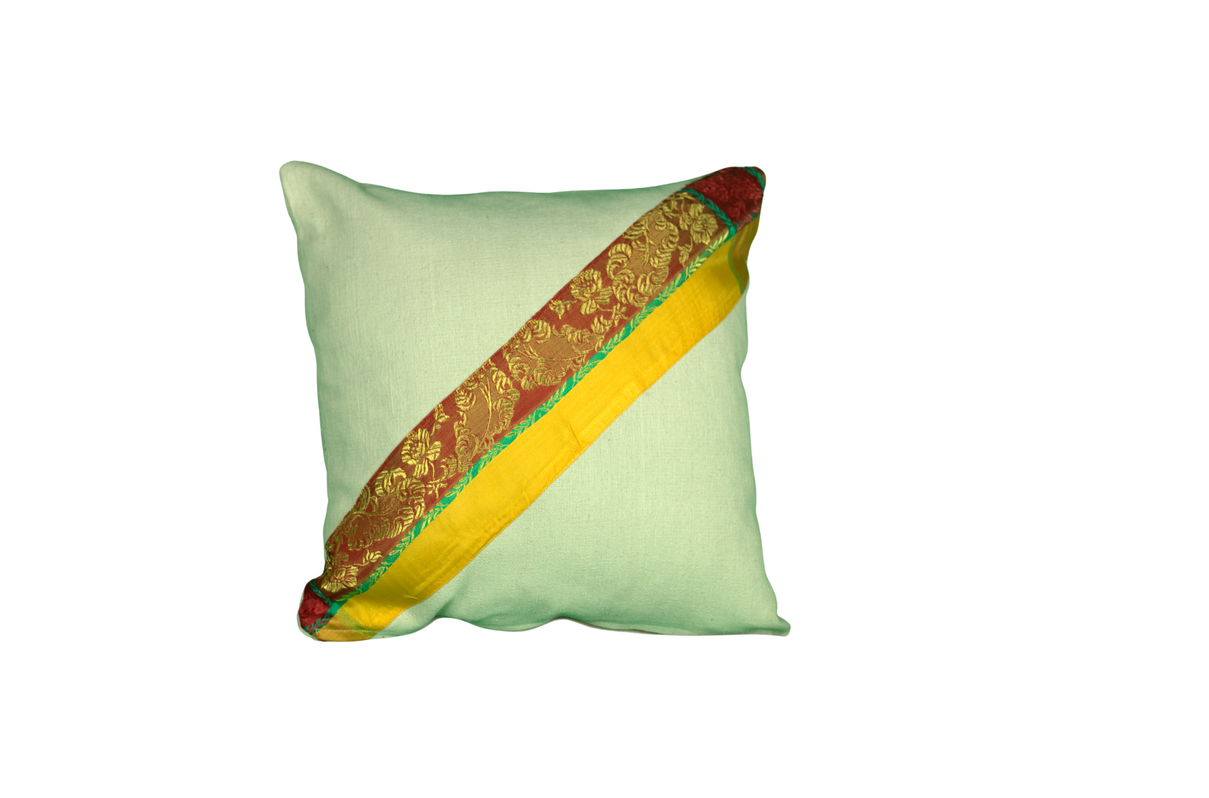 Coussin Décoratif en Coton Blanc et Bande Ornée