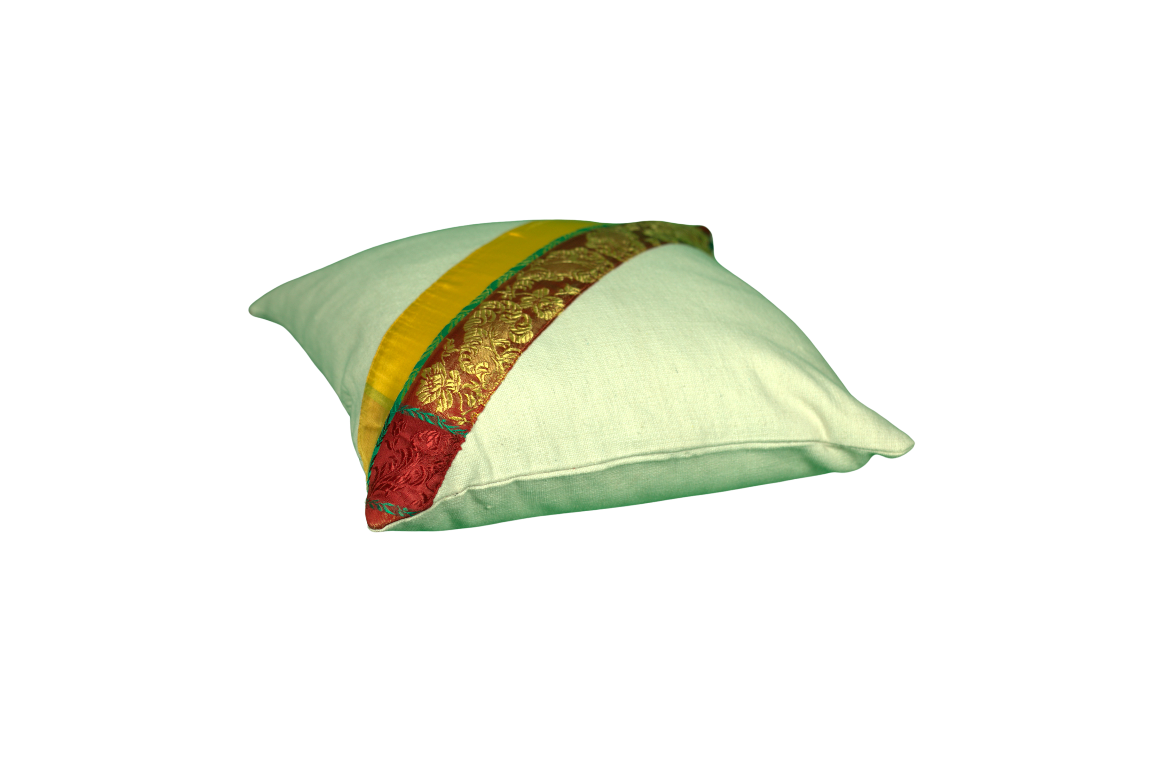 Coussin Décoratif en Coton Blanc et Bande Ornée