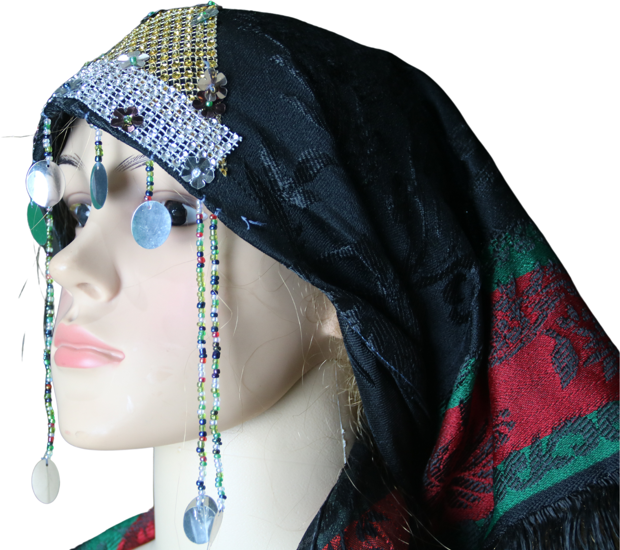 Mendil de Tête Noir avec Ornement Argenté