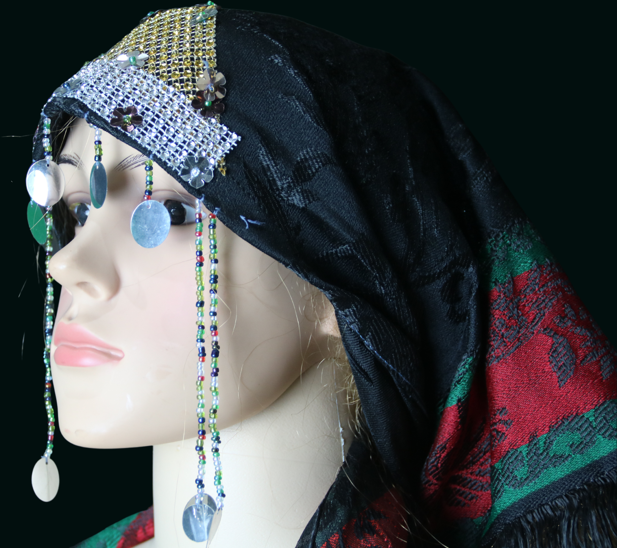 Mendil de Tête Noir avec Ornement Argenté