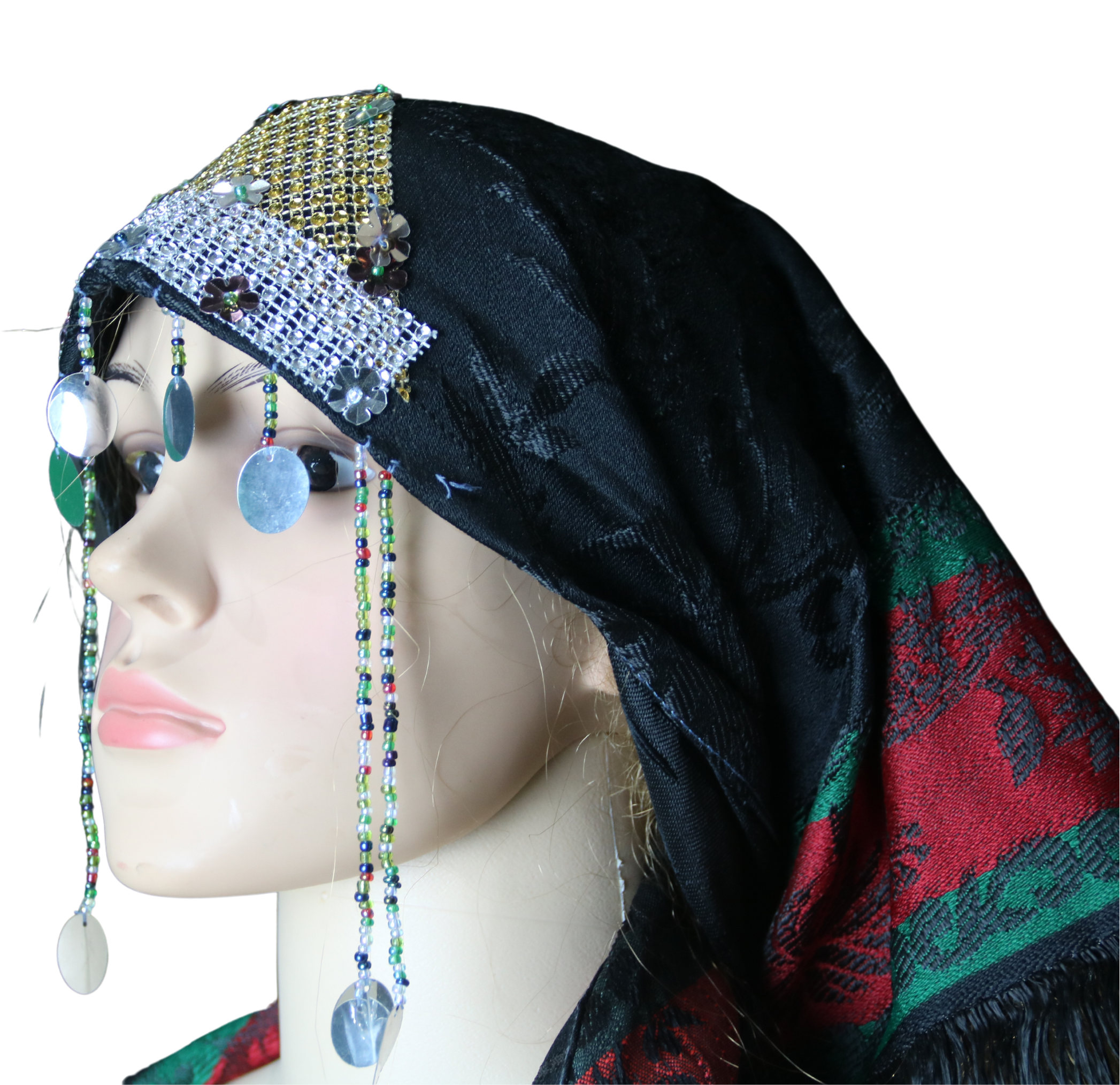 Mendil de Tête Noir avec Ornement Argenté