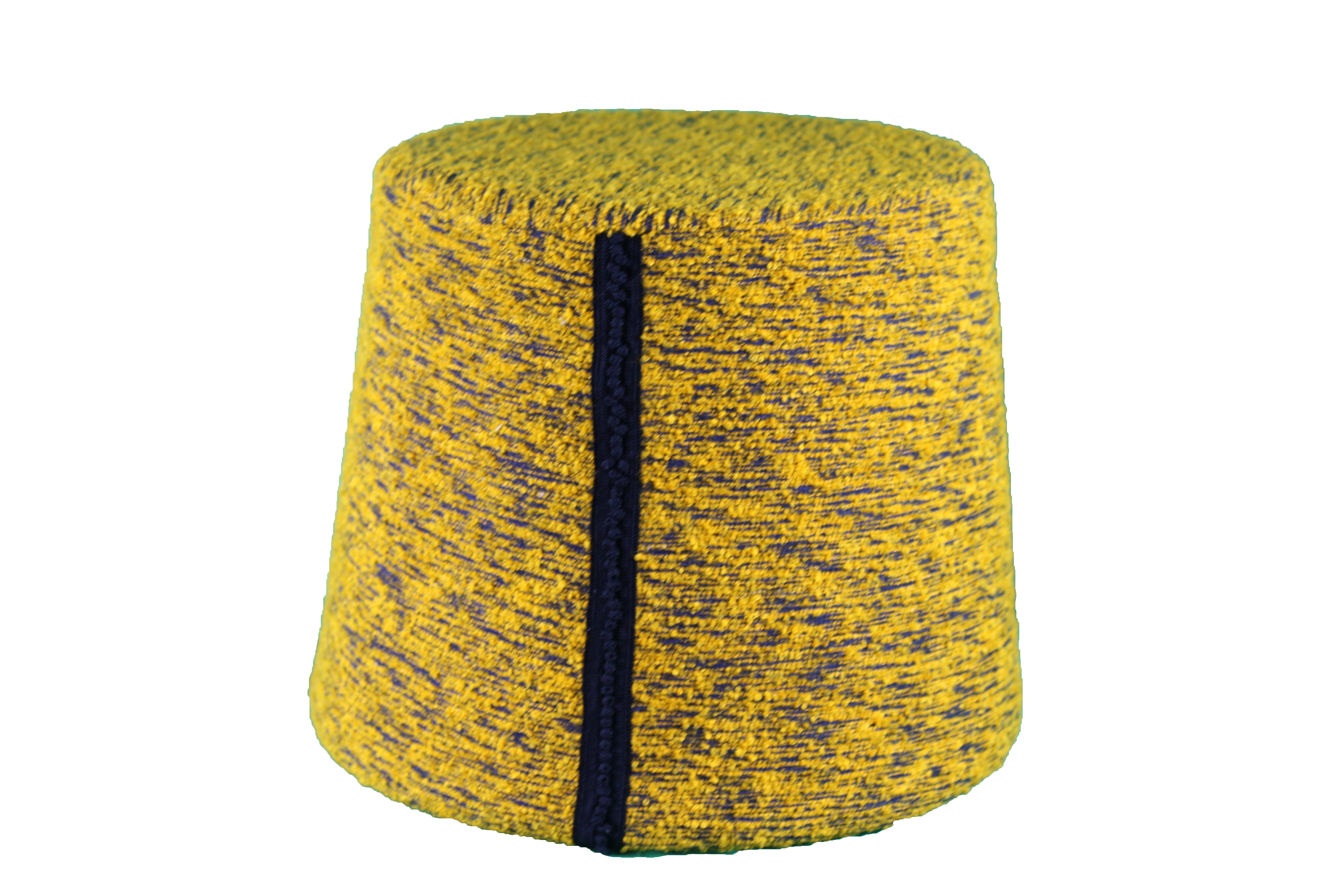 Pouf conique en tissu chiné jaune et bleu