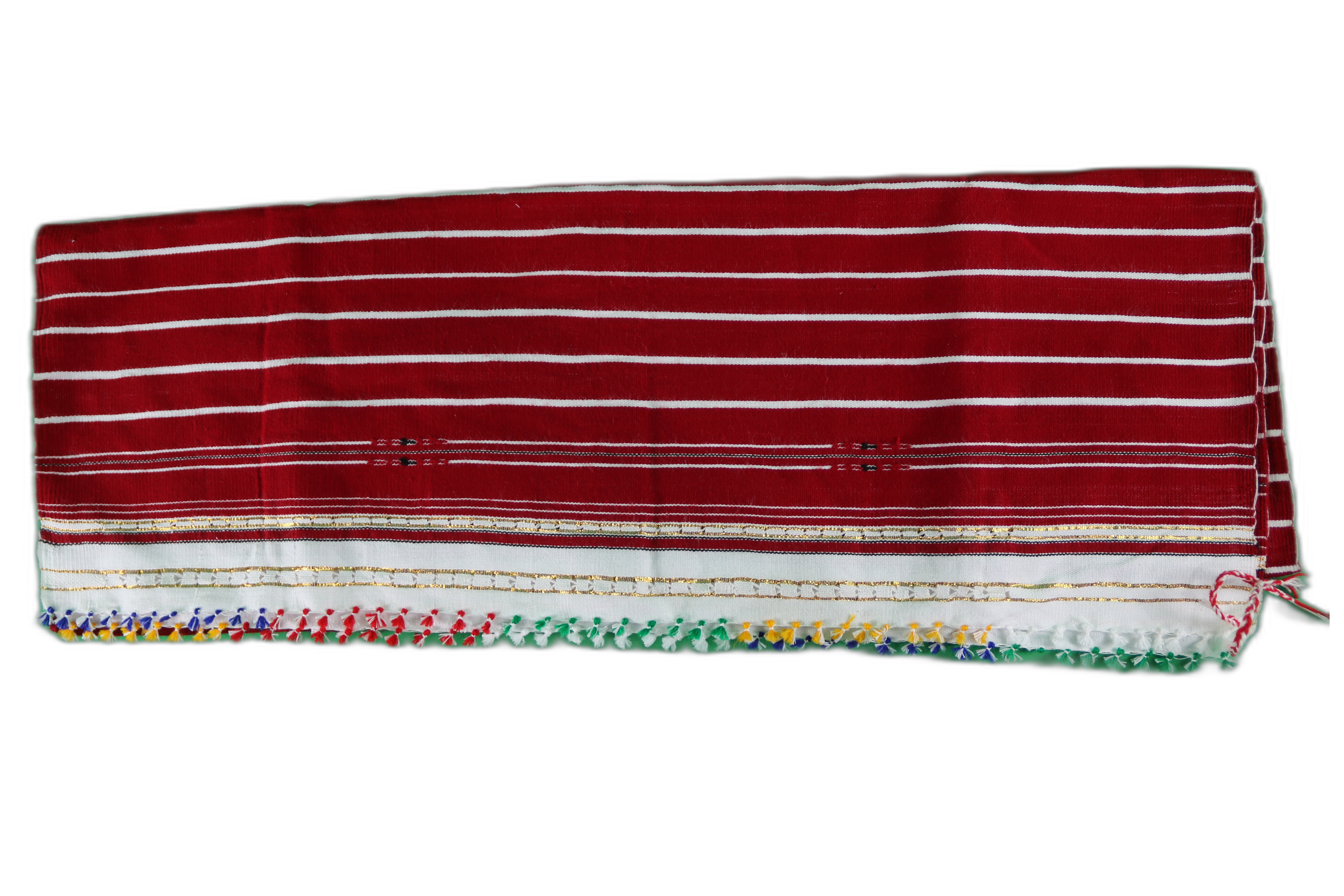 Mendil Rouge Traditionnel à Rayures Blanches et Broderie Multicolore