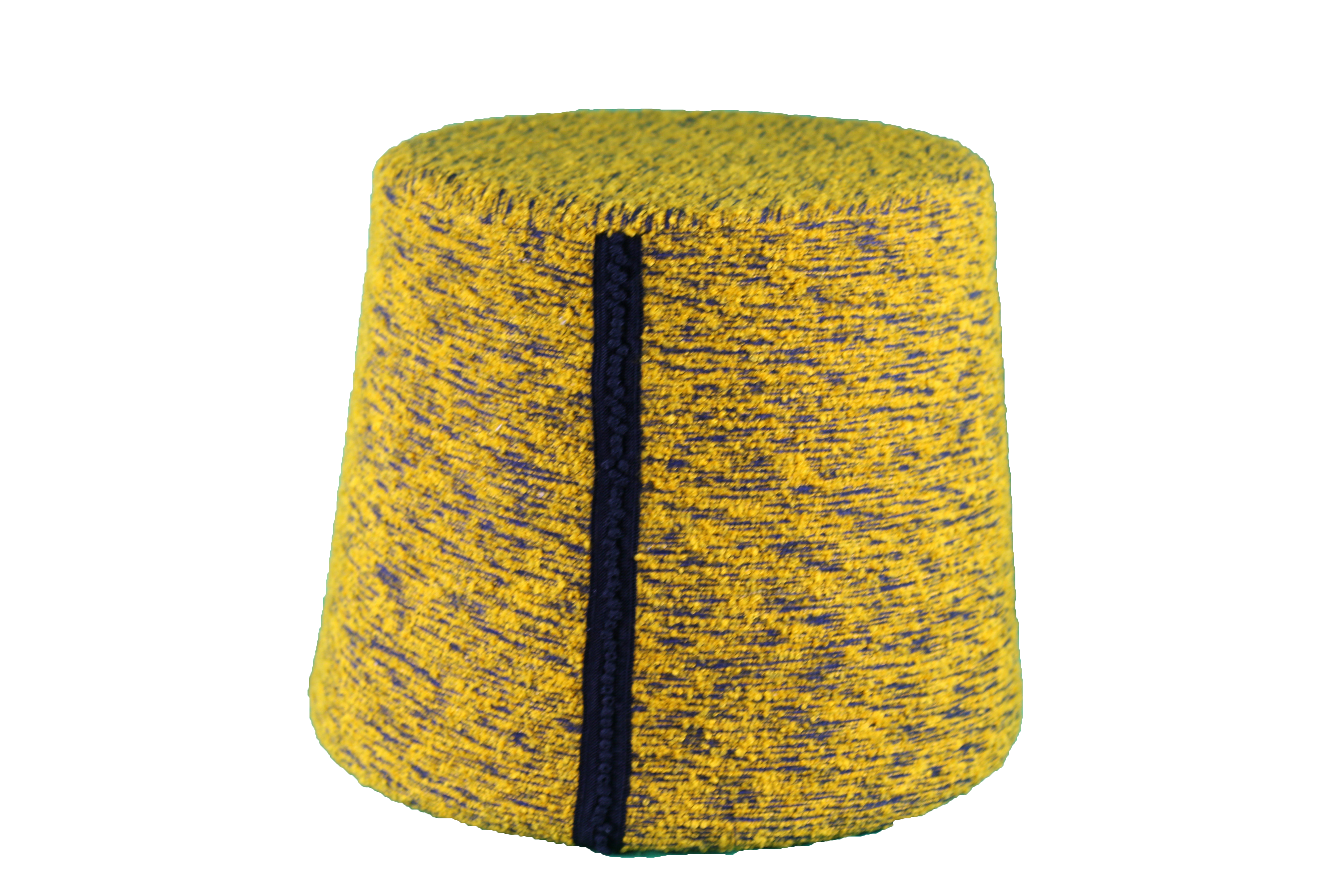 Pouf conique en tissu chiné jaune et bleu