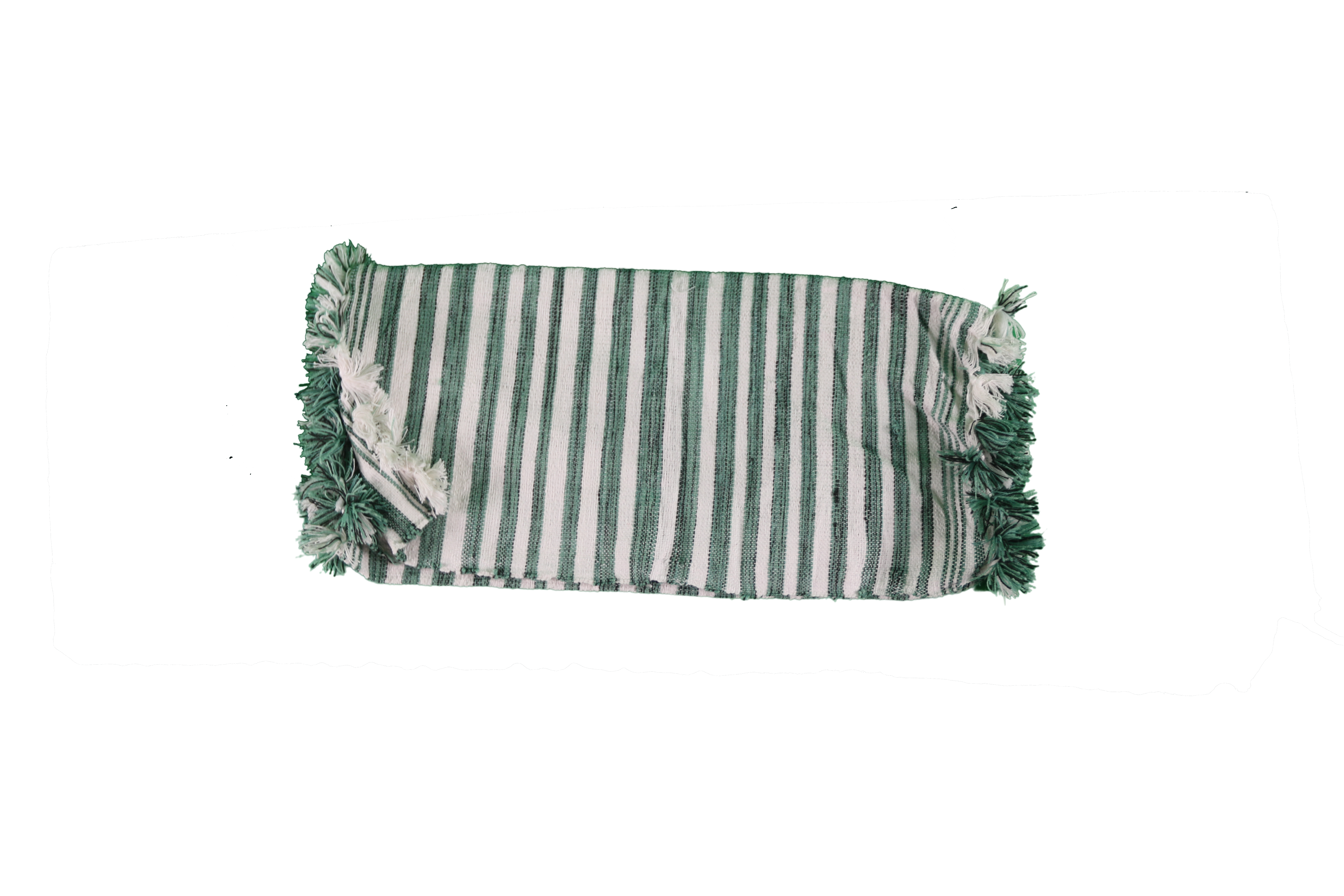 Mendil Rayé Vert et Blanc avec Pompons