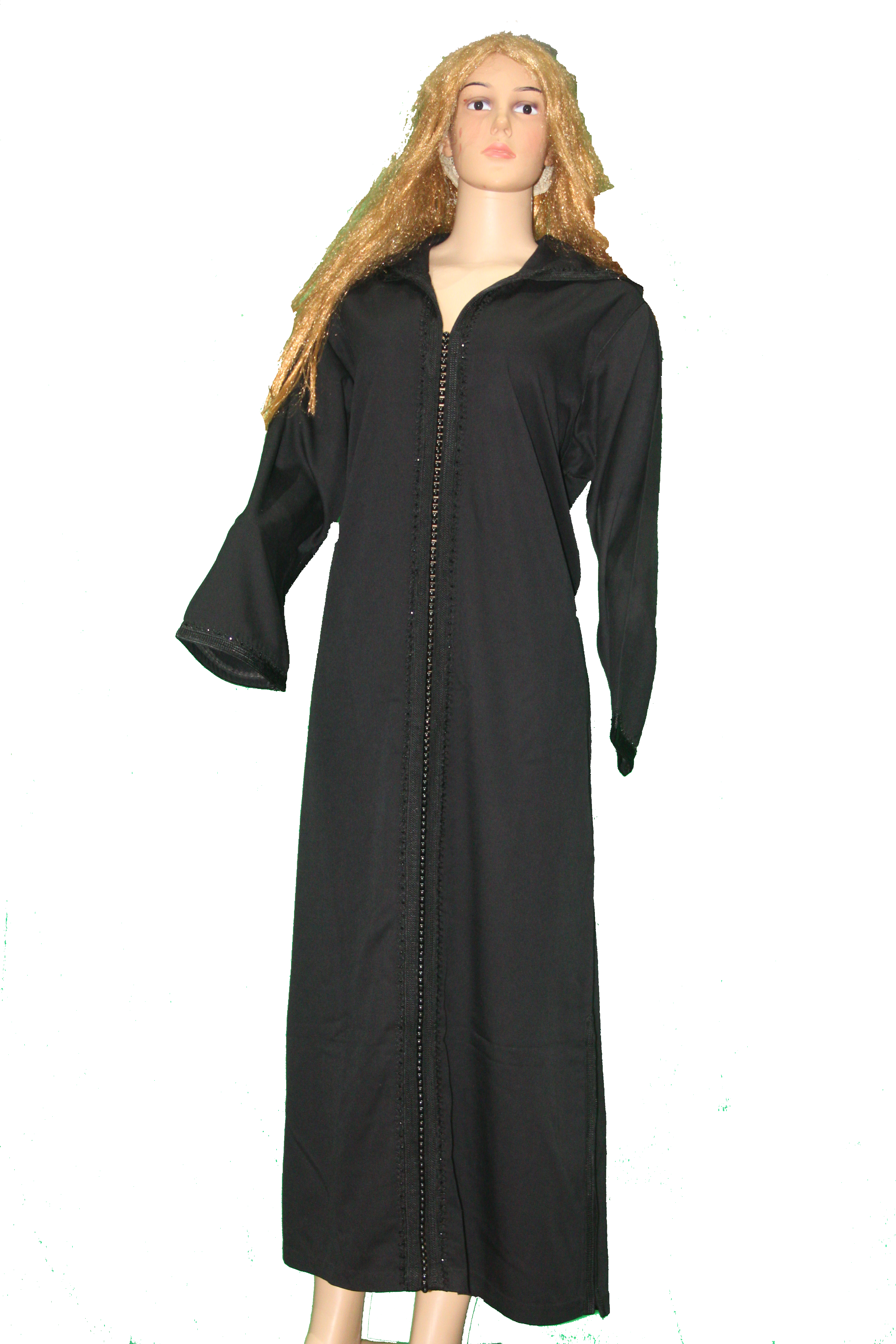 Djellaba noire classique avec détails ton sur ton