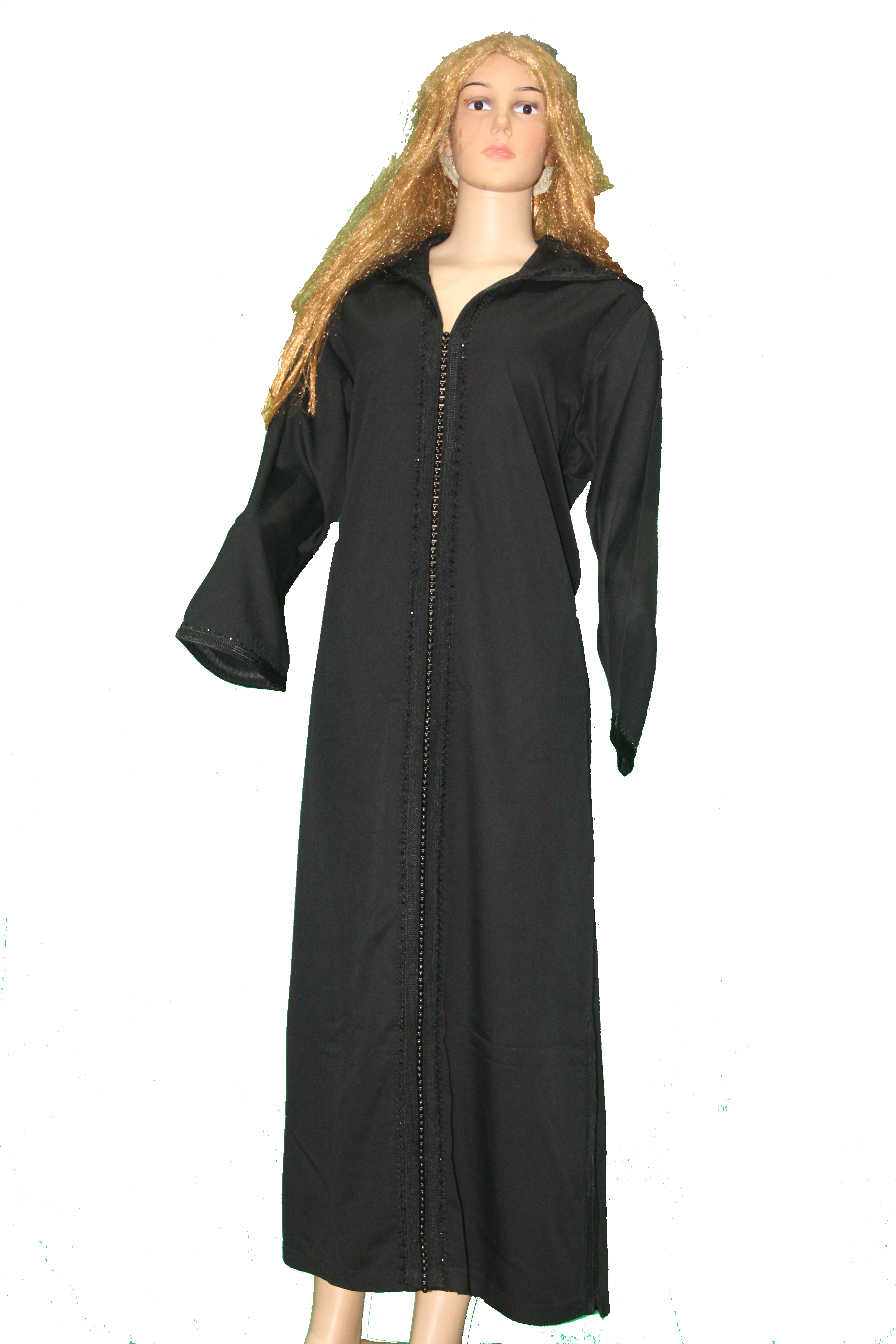 Djellaba noire classique avec détails ton sur ton