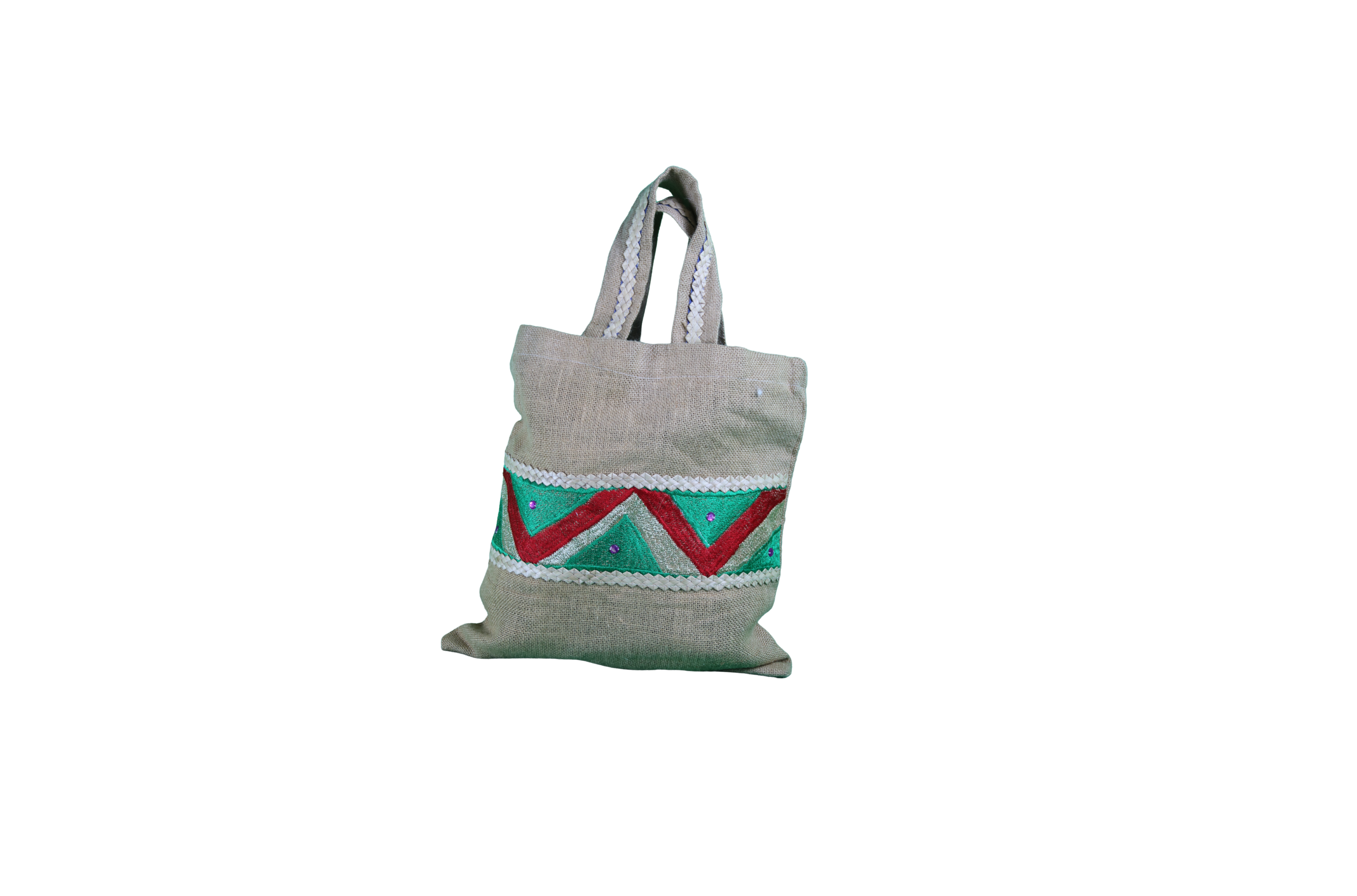 Tote bag en jute brodé – Inspiration berbère