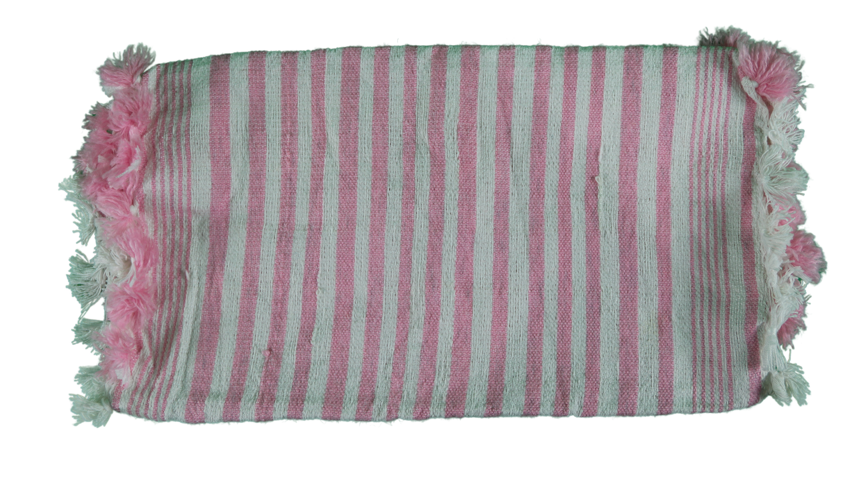 Mendil Rayé Rose et Blanc avec Franges