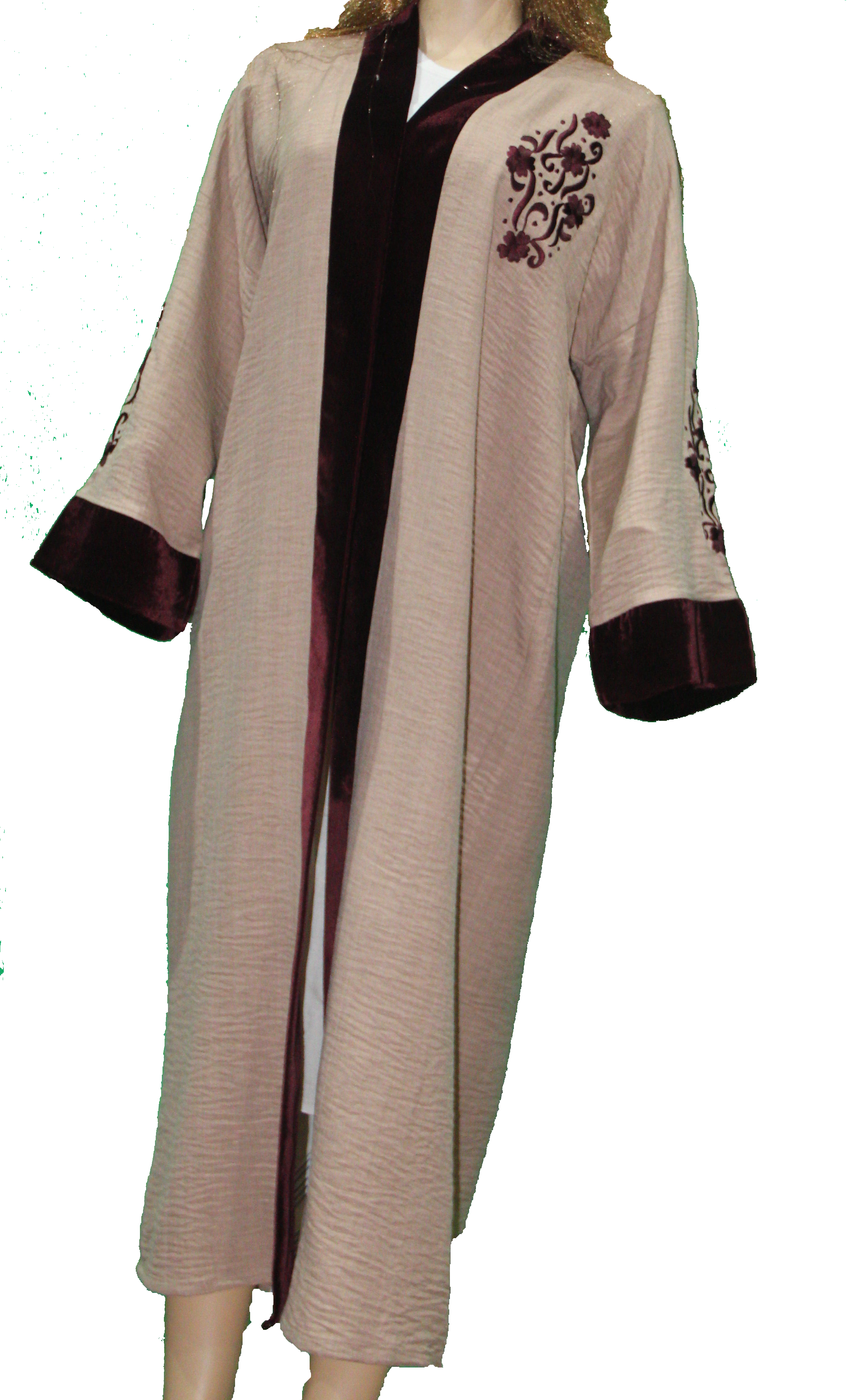 Gandoura Taupe & Velours Bordeaux