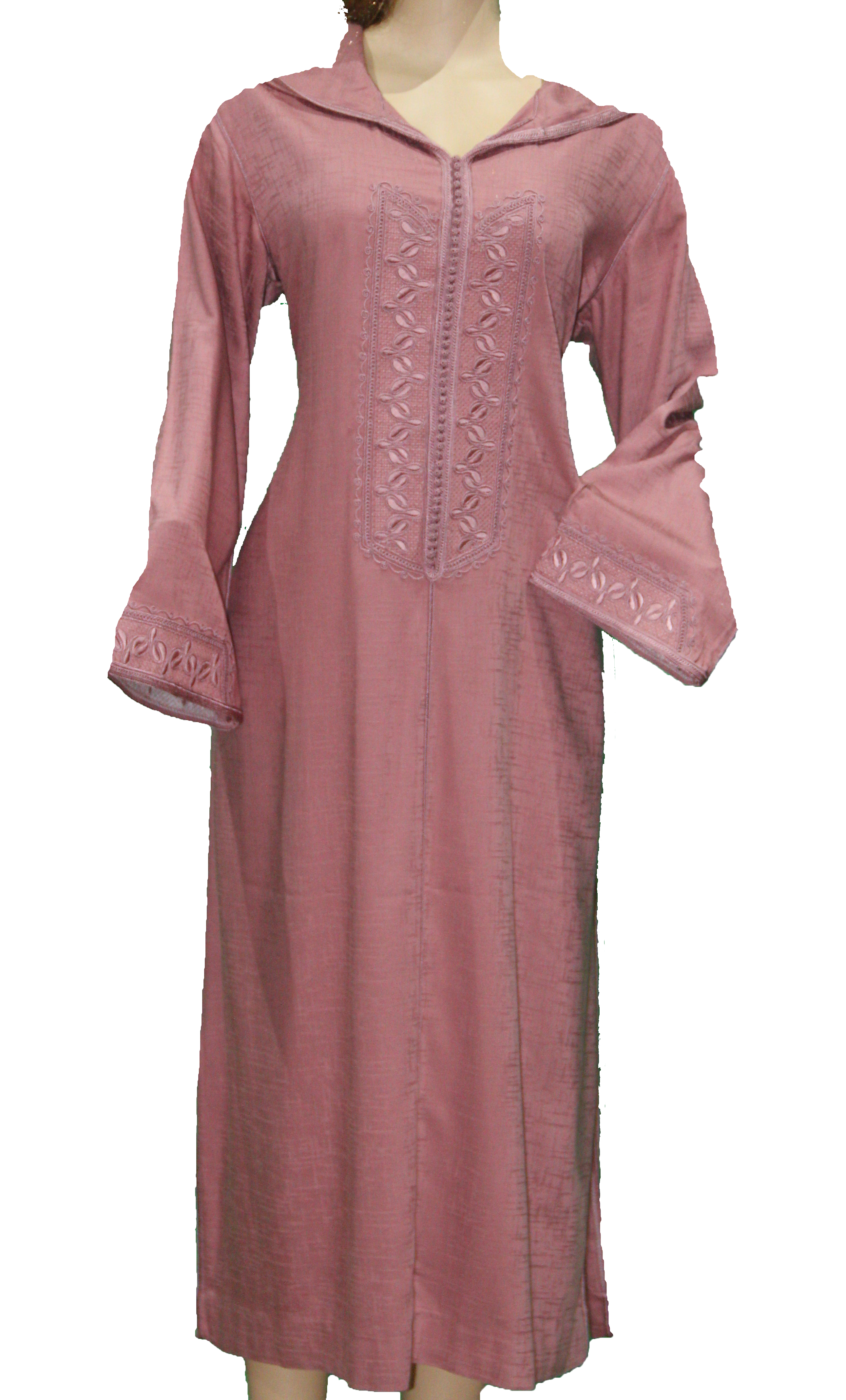 Djellaba vieux rose texturée avec broderies florales