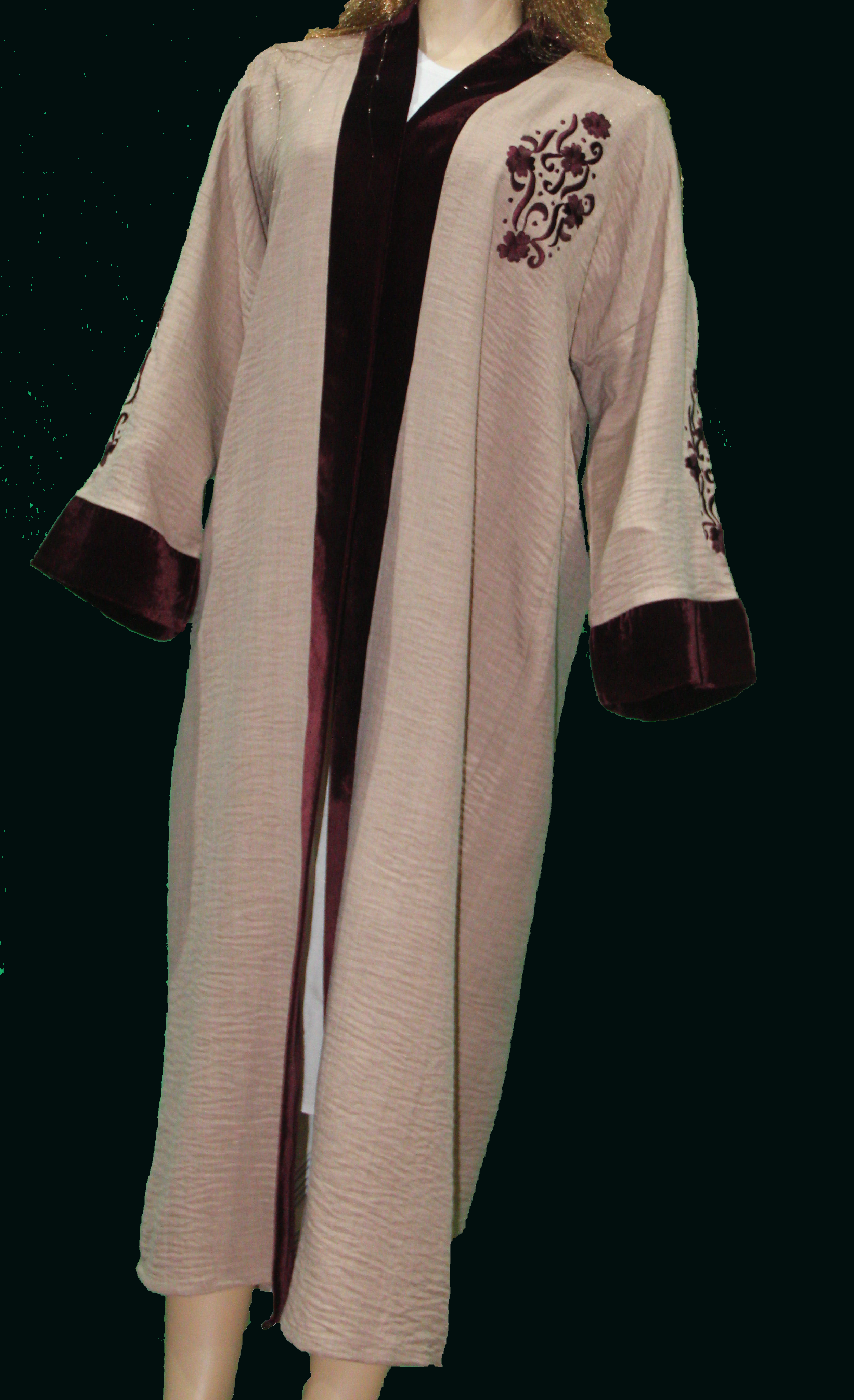 Gandoura Taupe & Velours Bordeaux