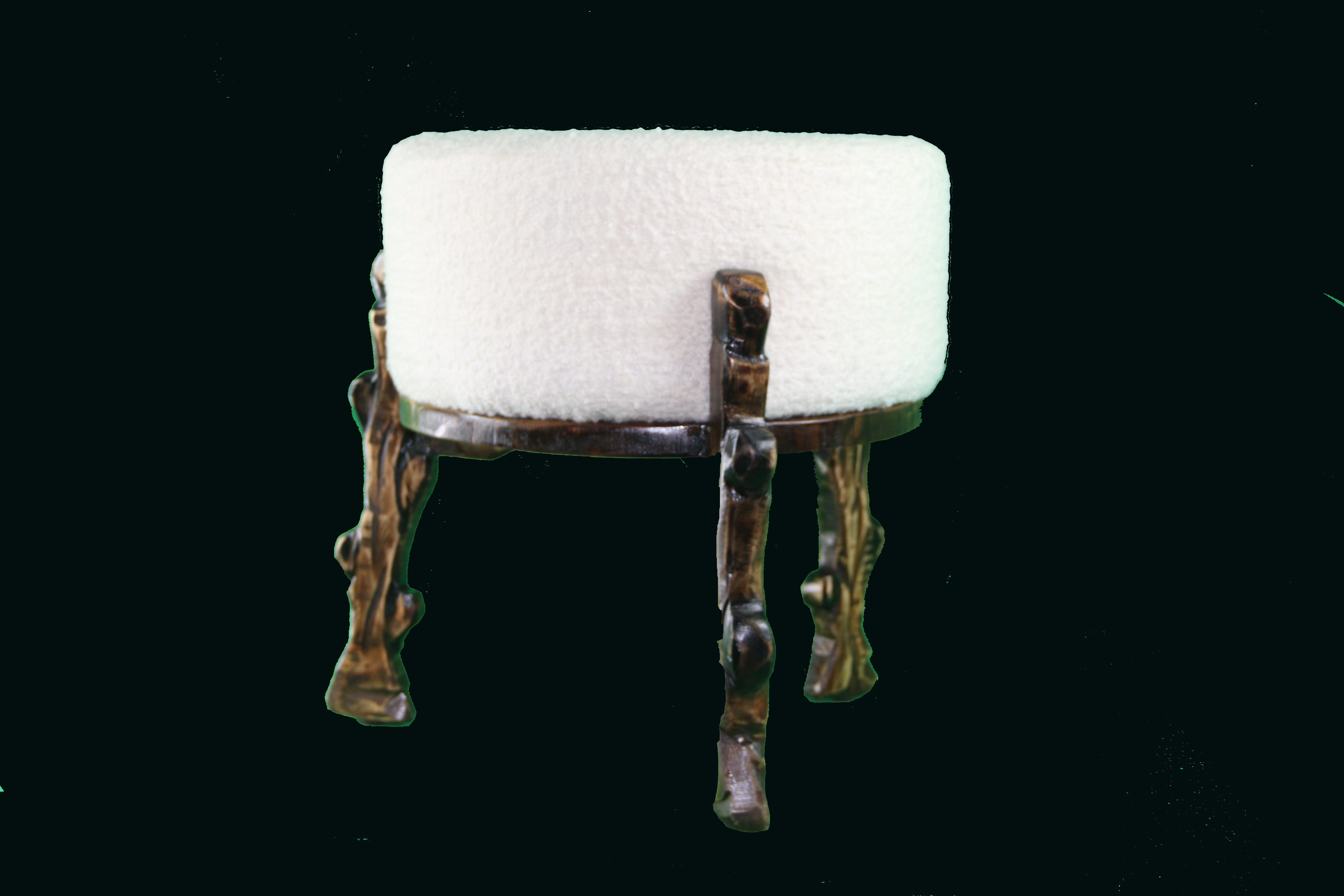 Tabouret rond à piètement sculpté – Pure laine et bois brut