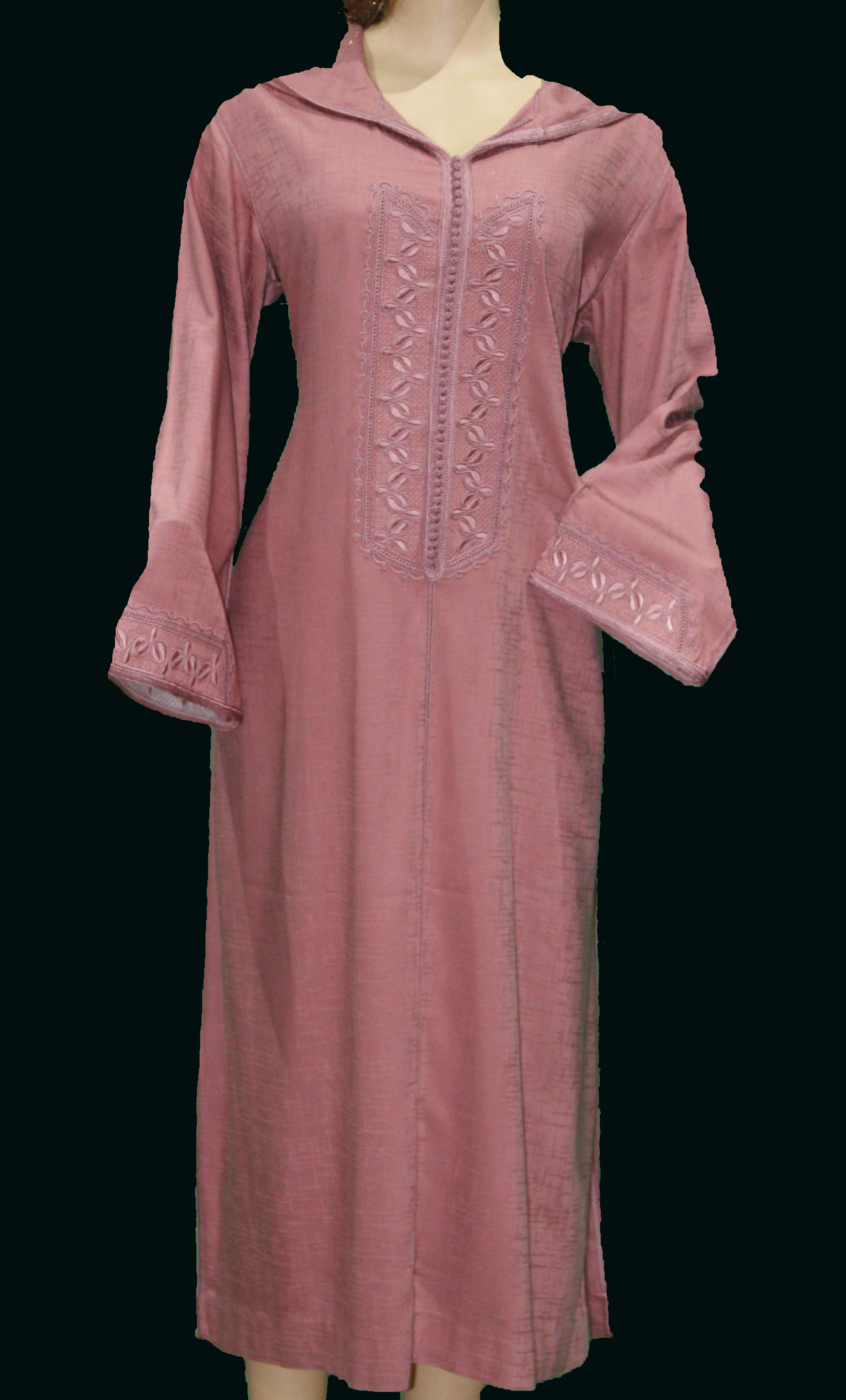 Djellaba vieux rose texturée avec broderies florales