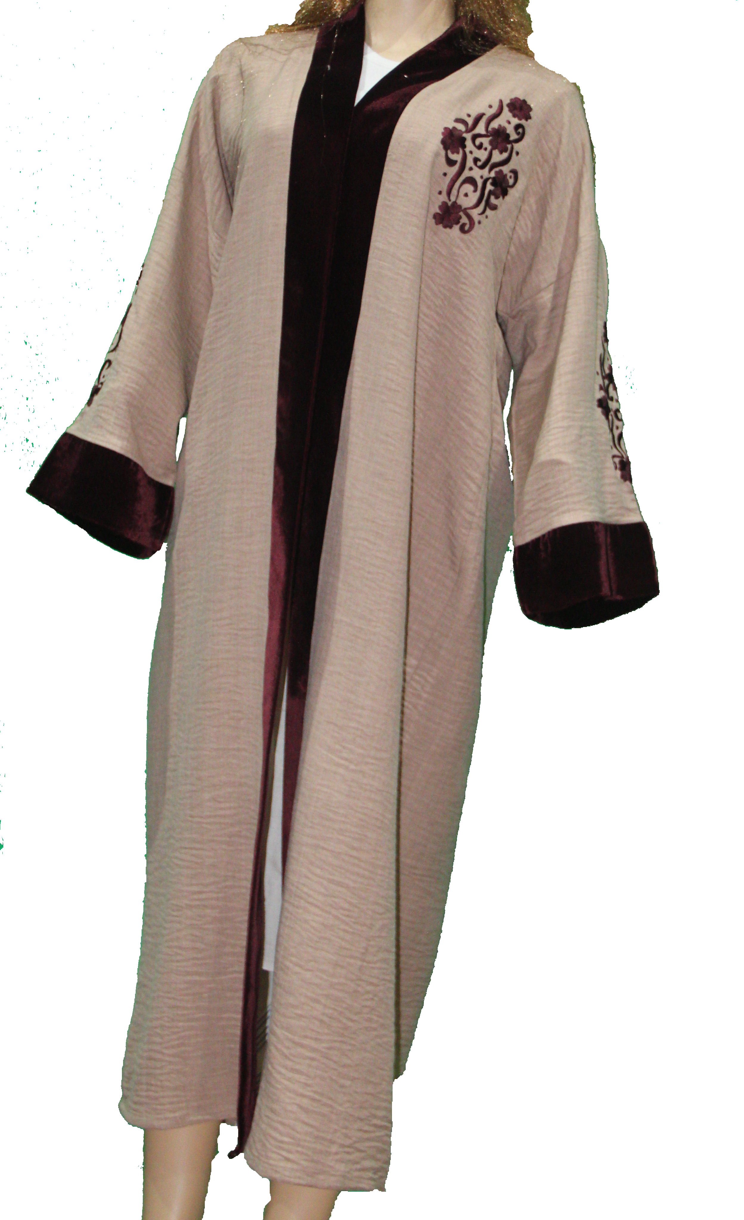 Gandoura Taupe & Velours Bordeaux