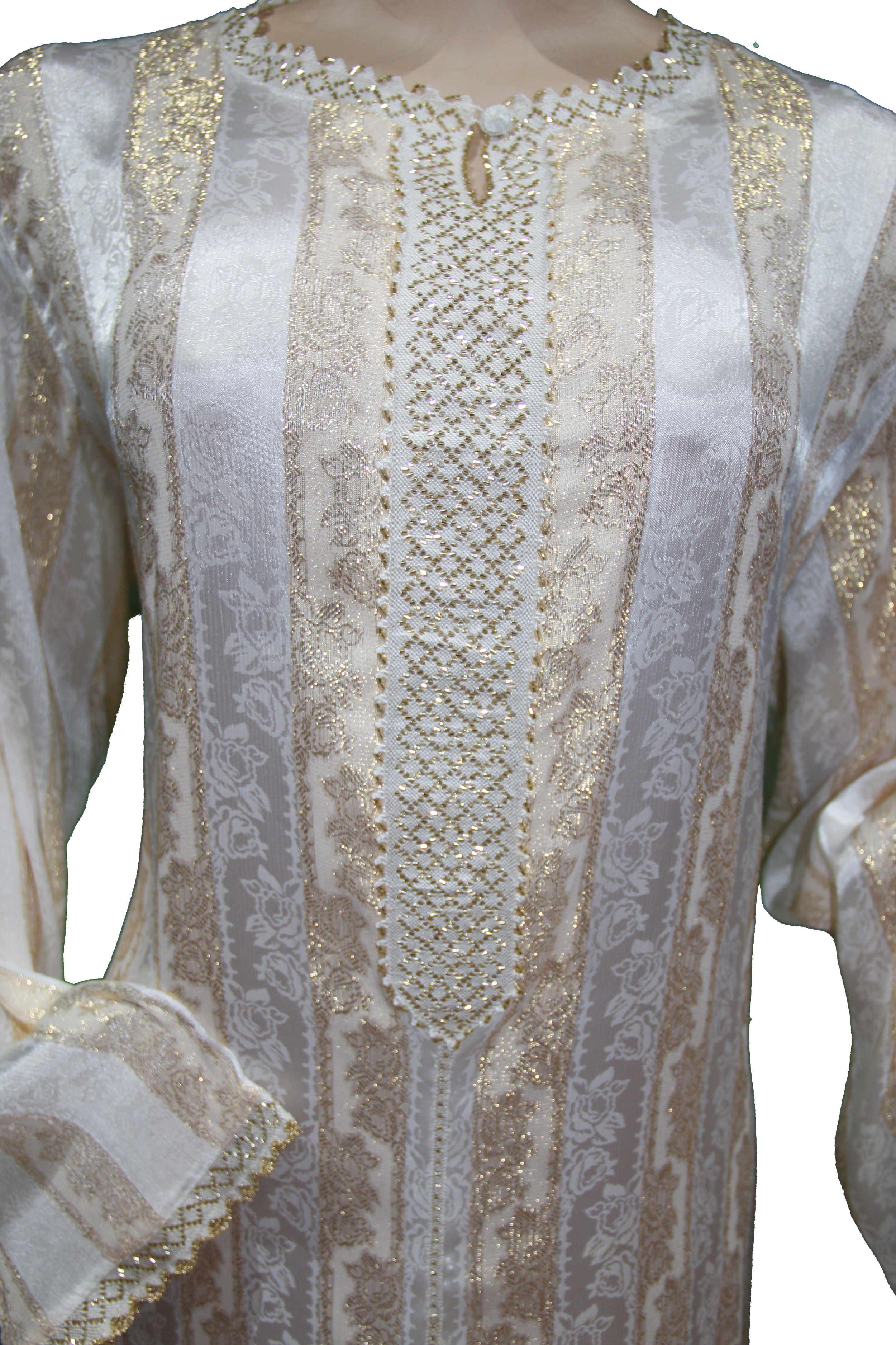 Djellaba rayée blanc cassé et doré