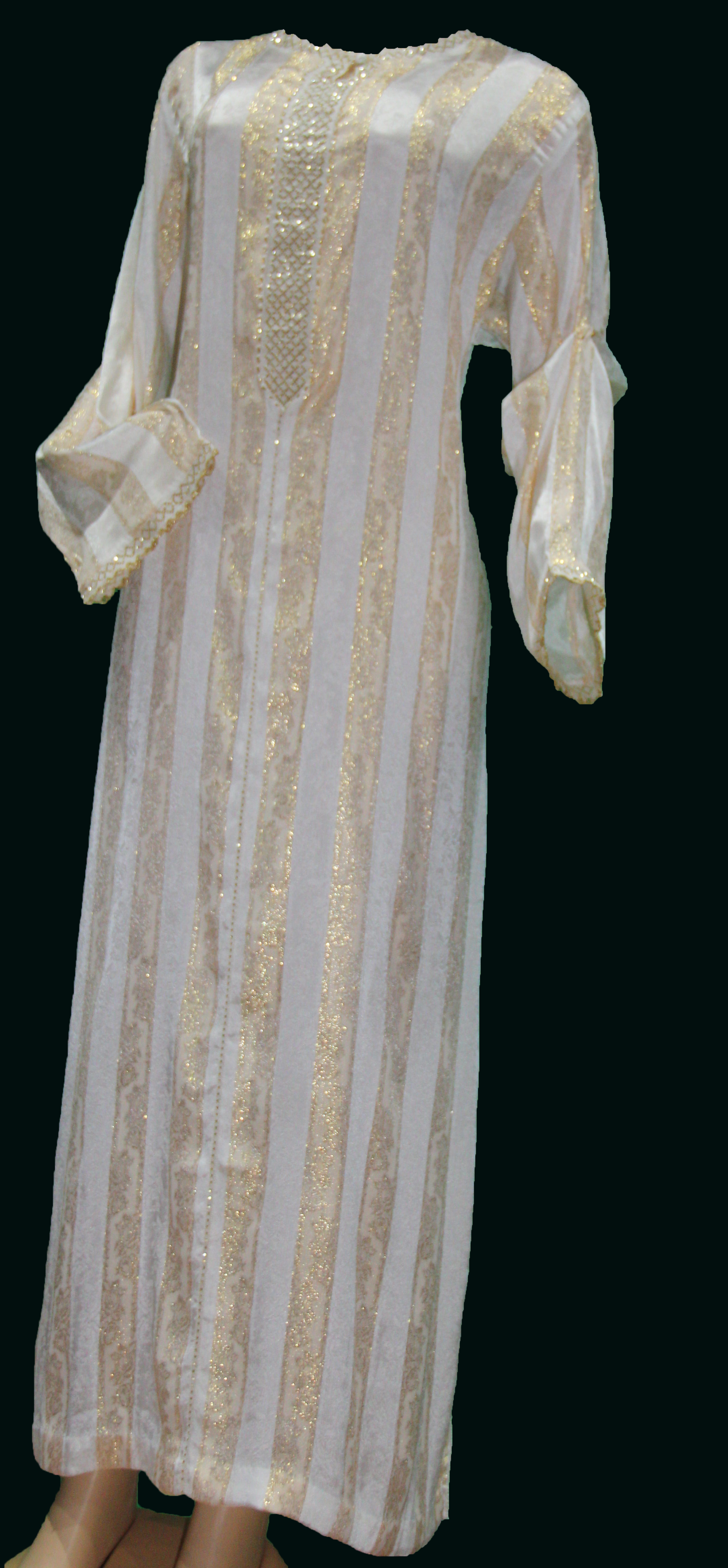 Djellaba rayée blanc cassé et doré