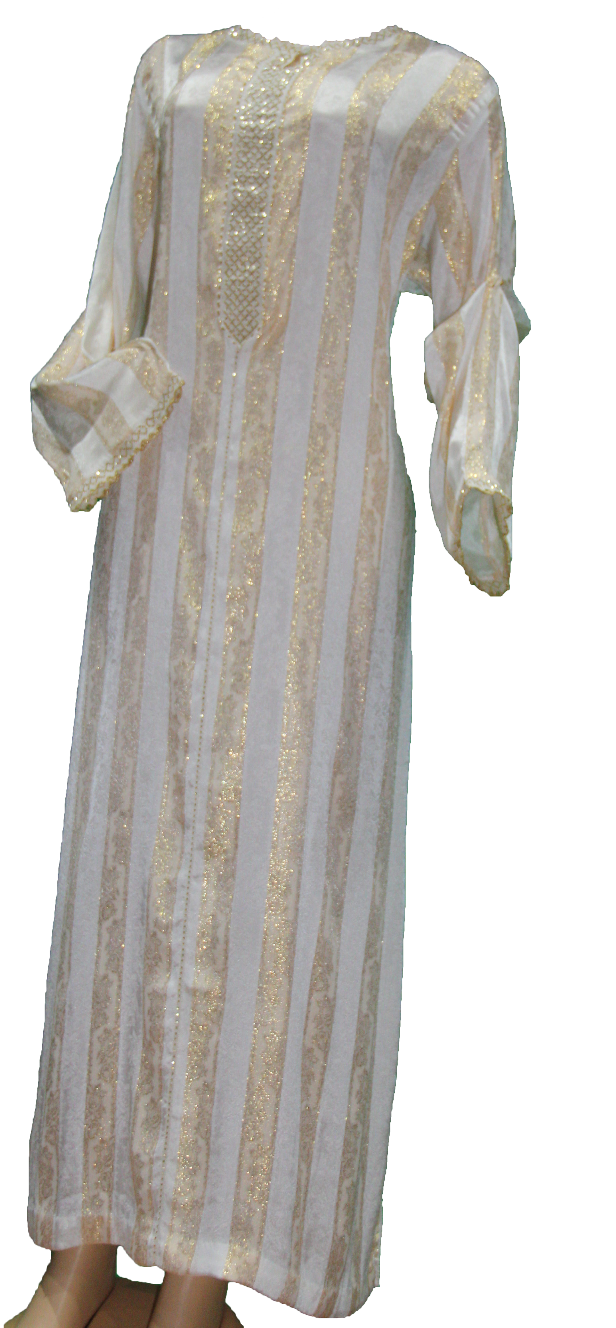 Djellaba rayée blanc cassé et doré