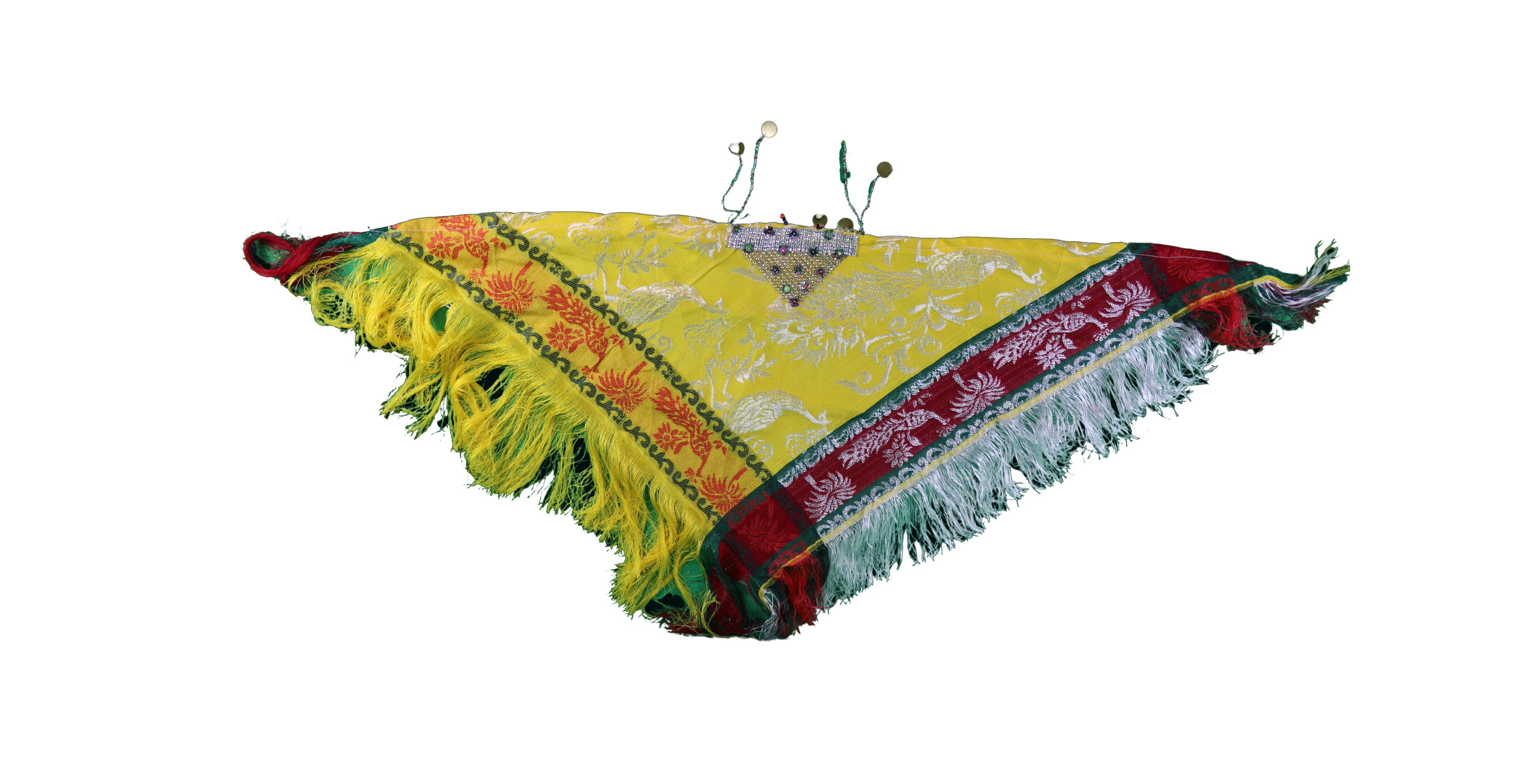 Mendil de Tête Jaune Brodé – Style Traditionnel avec Pièces