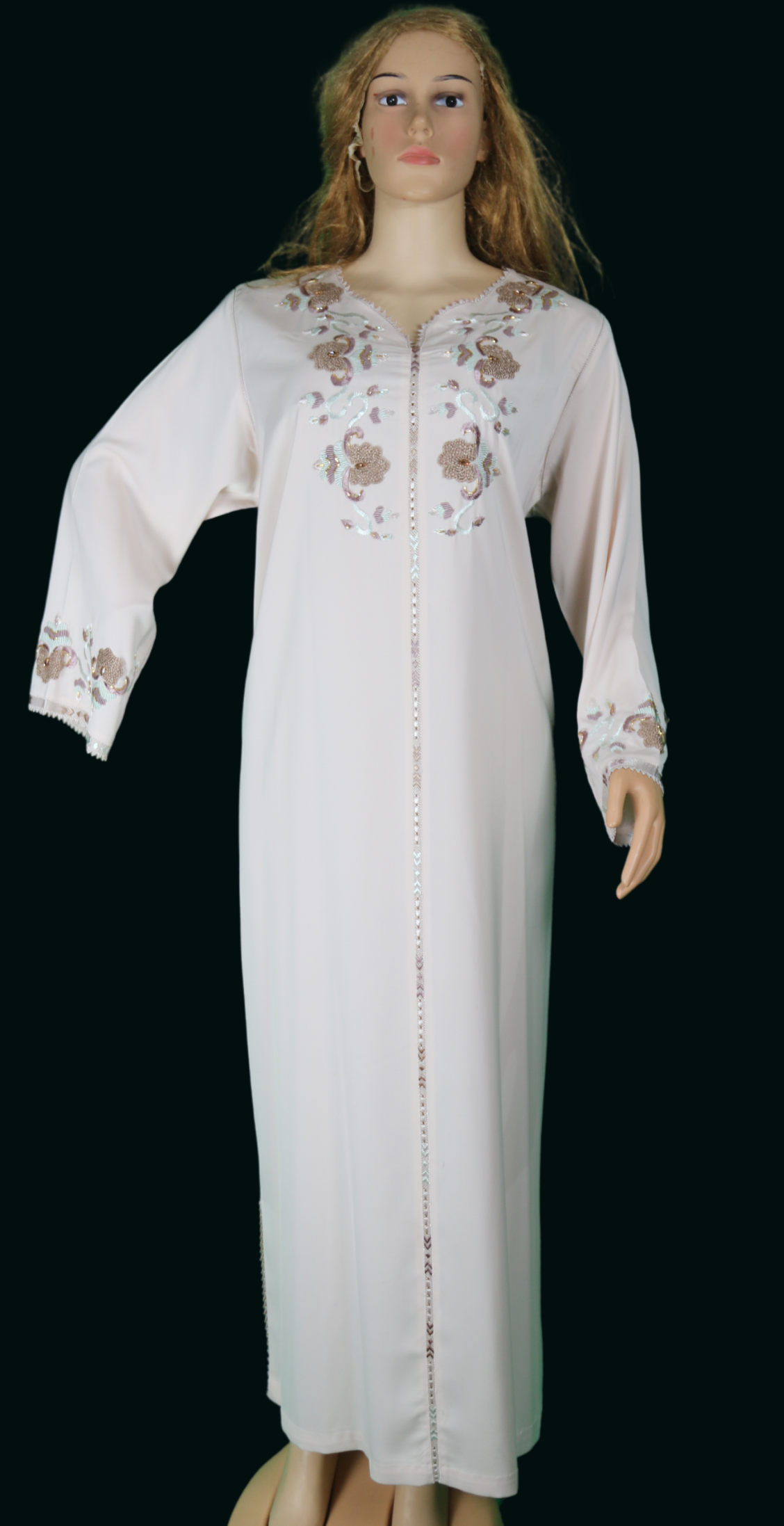 Djellaba beige brodée