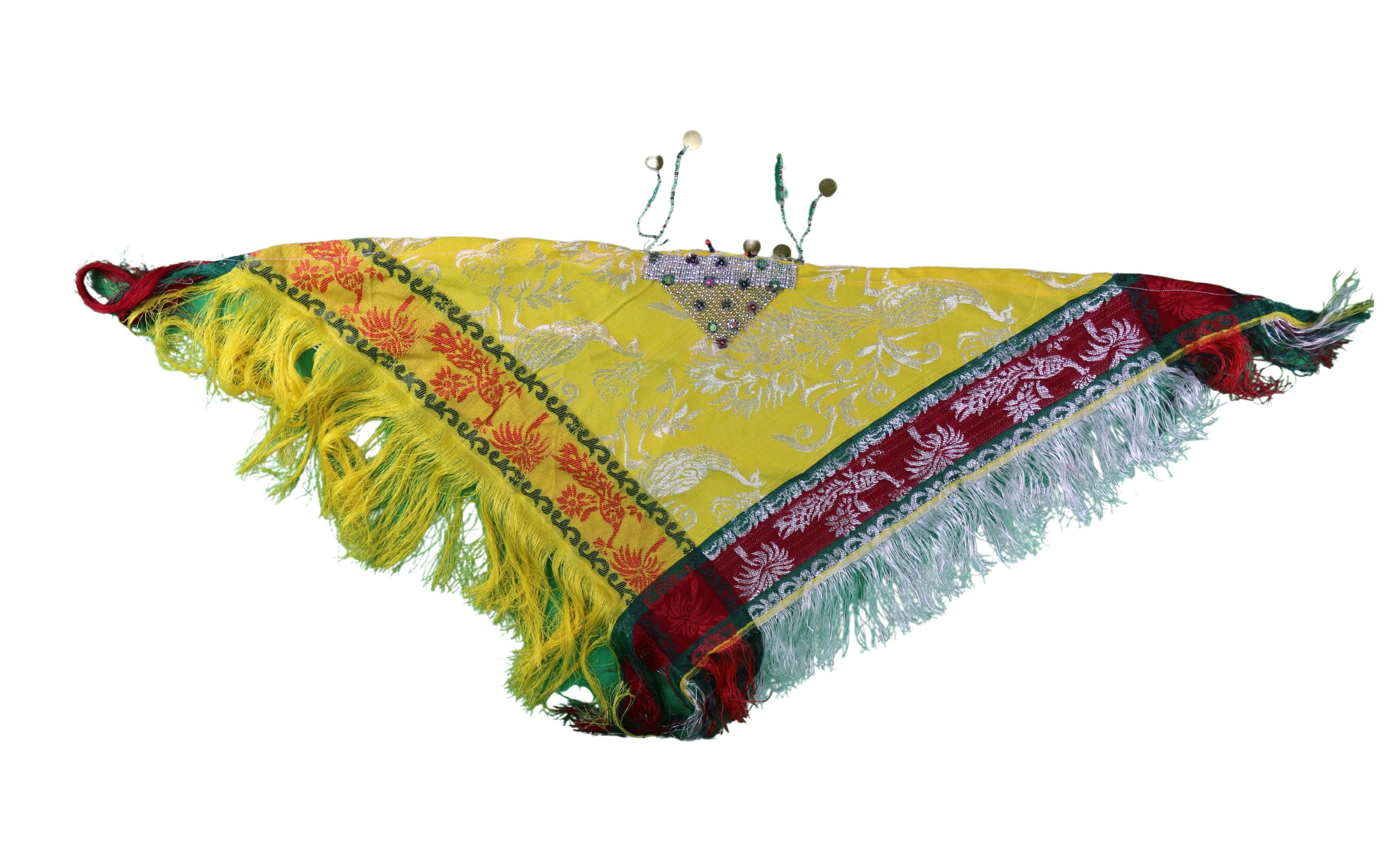 Mendil de Tête Jaune Brodé – Style Traditionnel avec Pièces