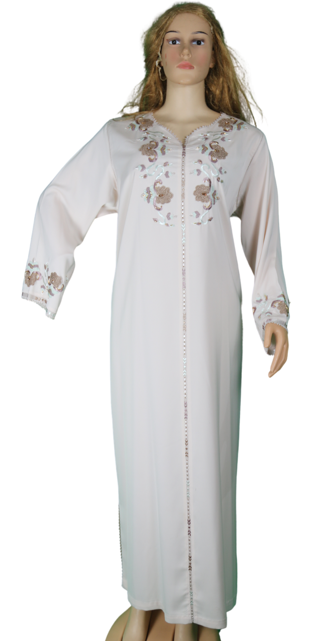 Djellaba beige brodée