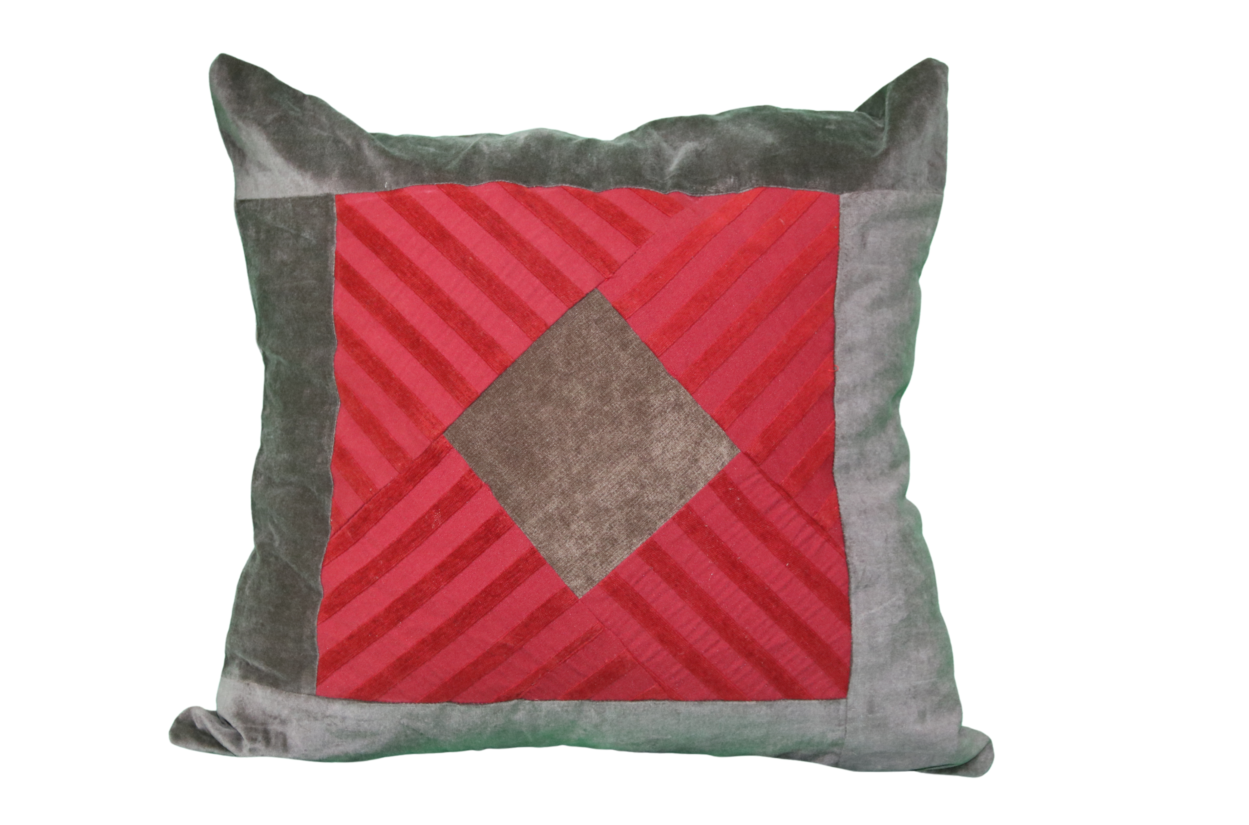 Coussin en patchwork rouge et gris
