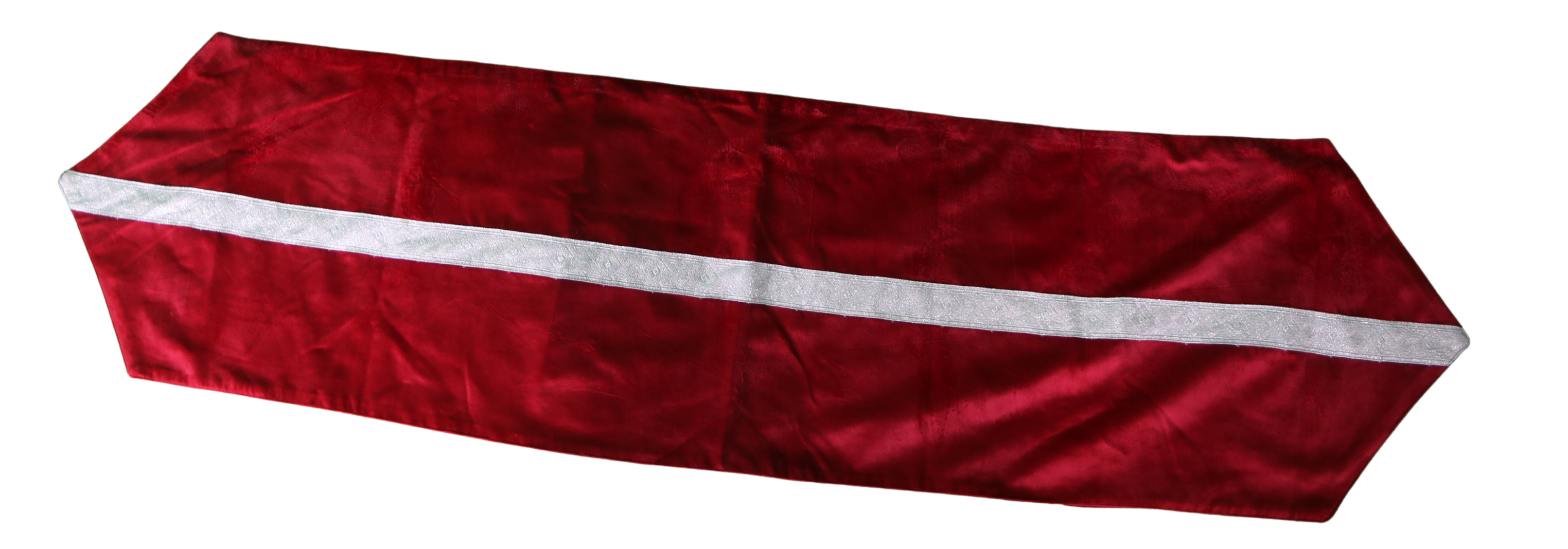 Chemin de table en velours rouge avec bande argentée