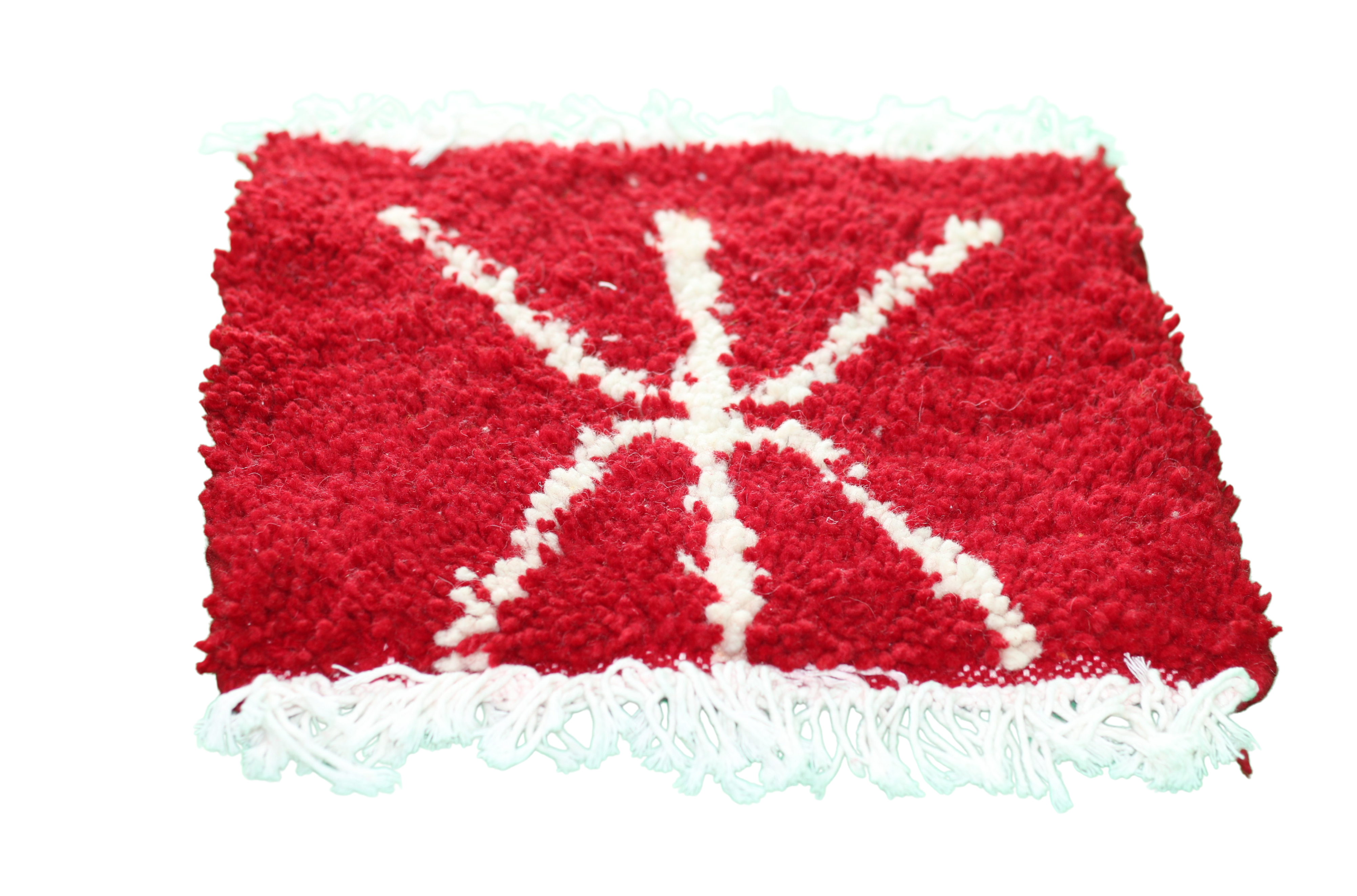Mini tapis Amazigh rouge avec symbole blanc